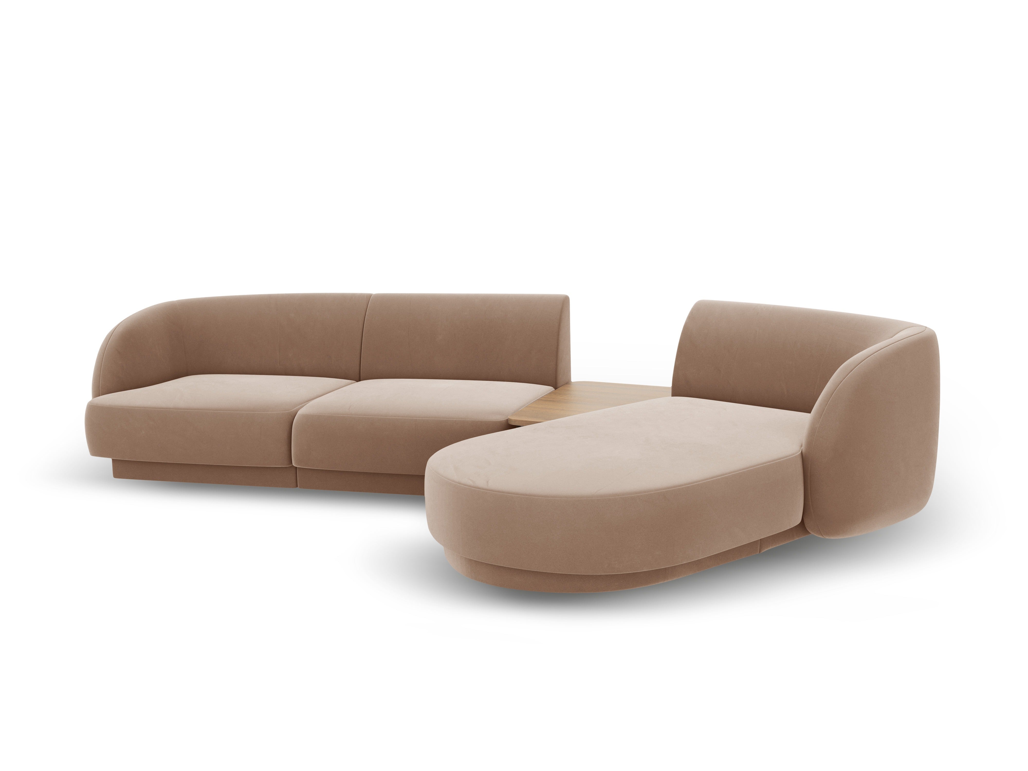 Modular corner sofa with table 3-seater right-sided velvet MILEY cappuccino