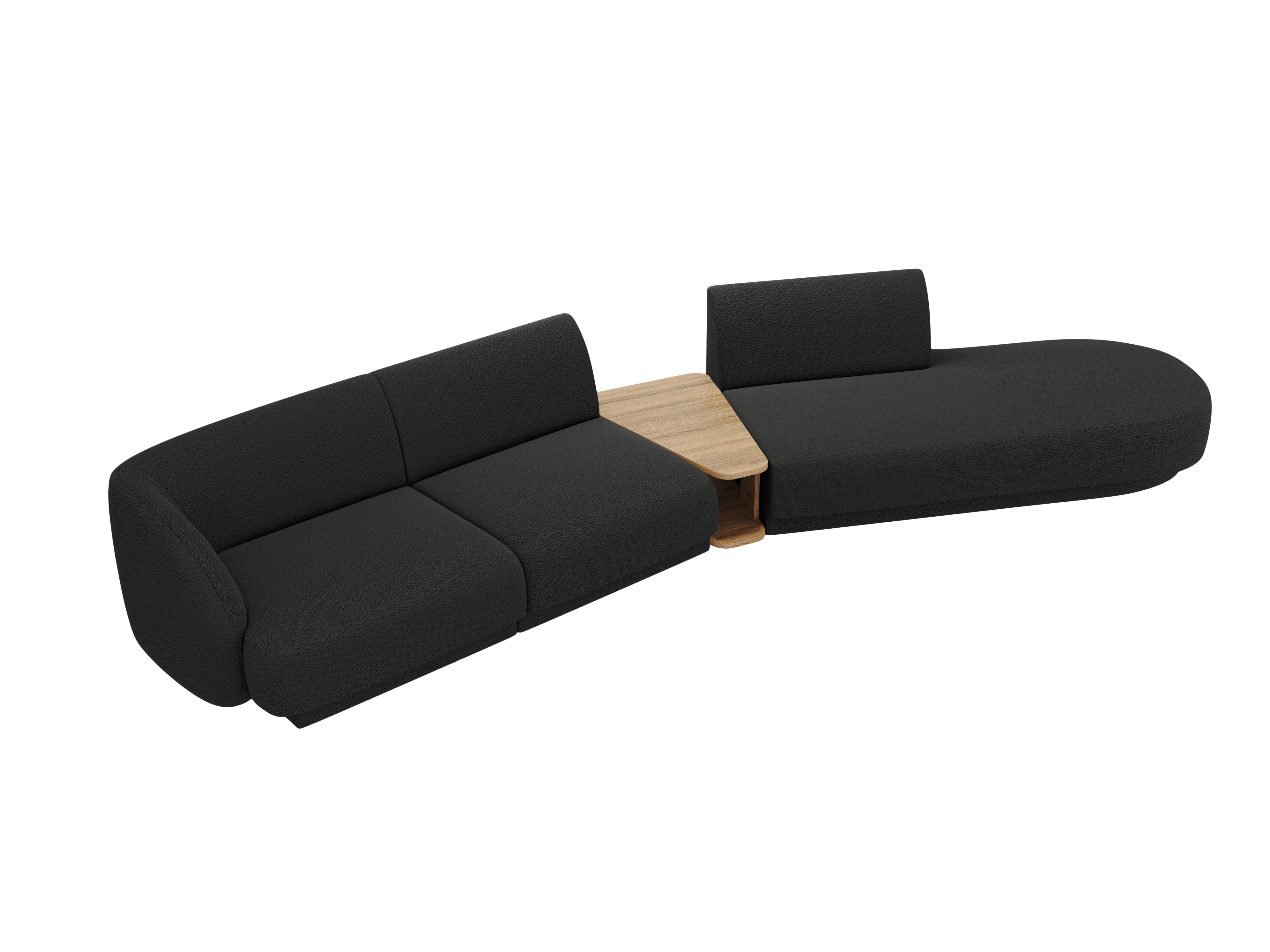 Right-facing modular sofa with table for 4 people MILEY black boucle