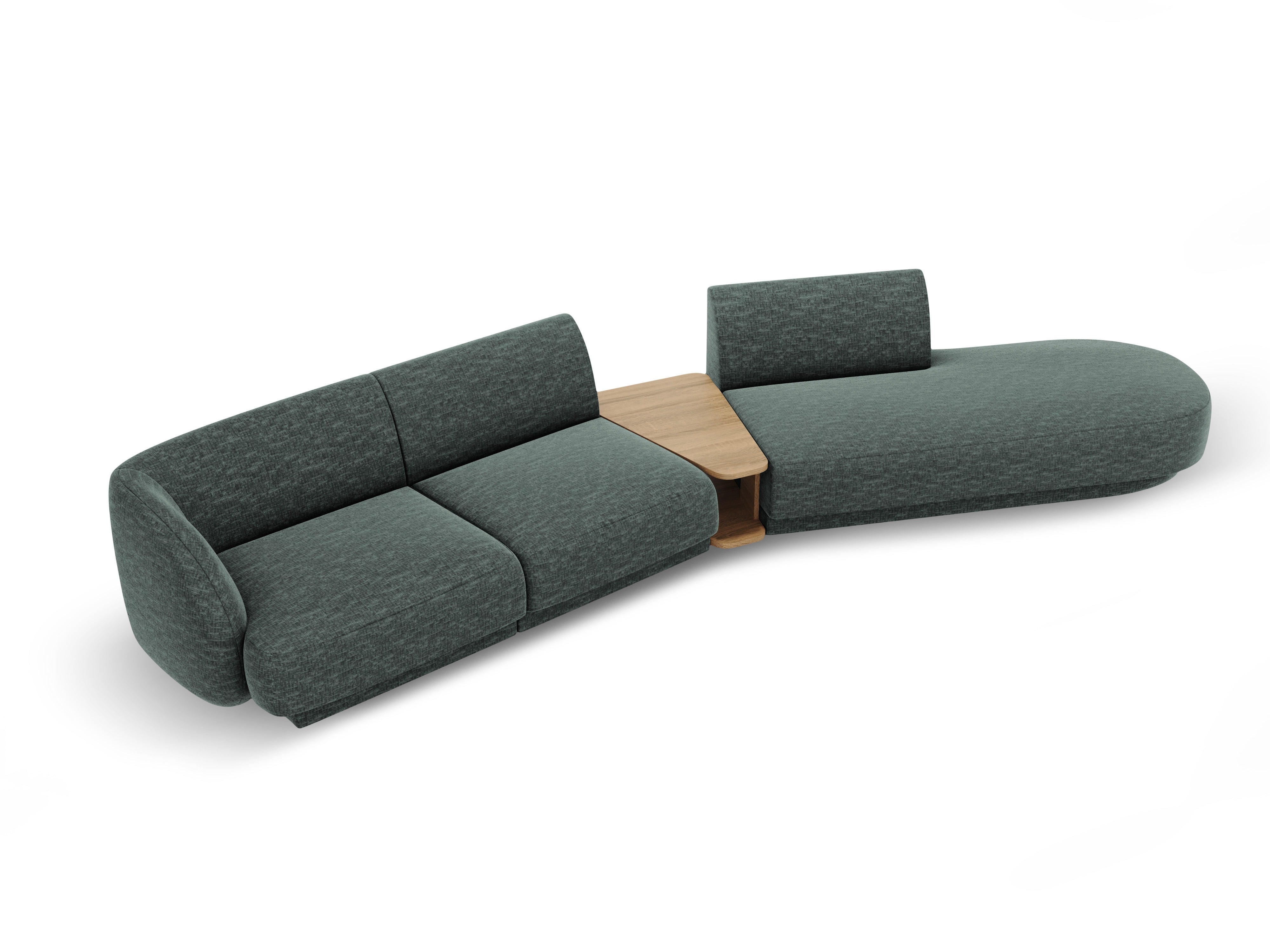 Right-facing modular sofa with table for 4 people MILEY petrol silky chenille