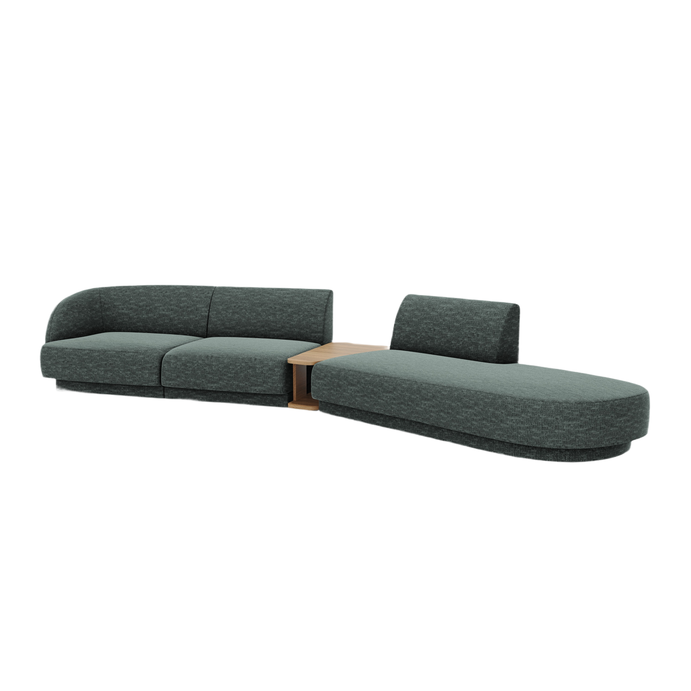 Right-facing modular sofa with table for 4 people MILEY petrol silky chenille