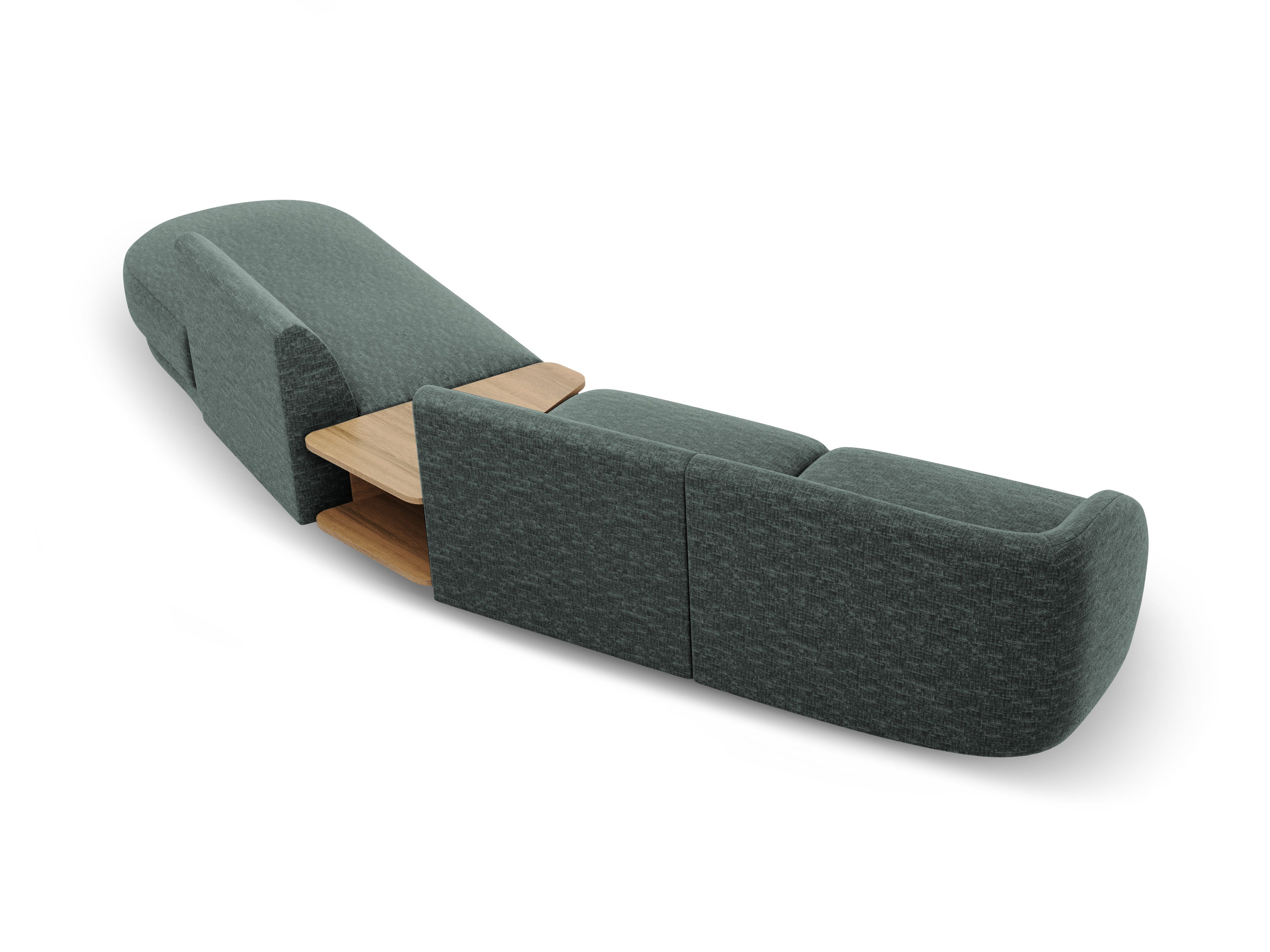 Right-facing modular sofa with table for 4 people MILEY petrol silky chenille