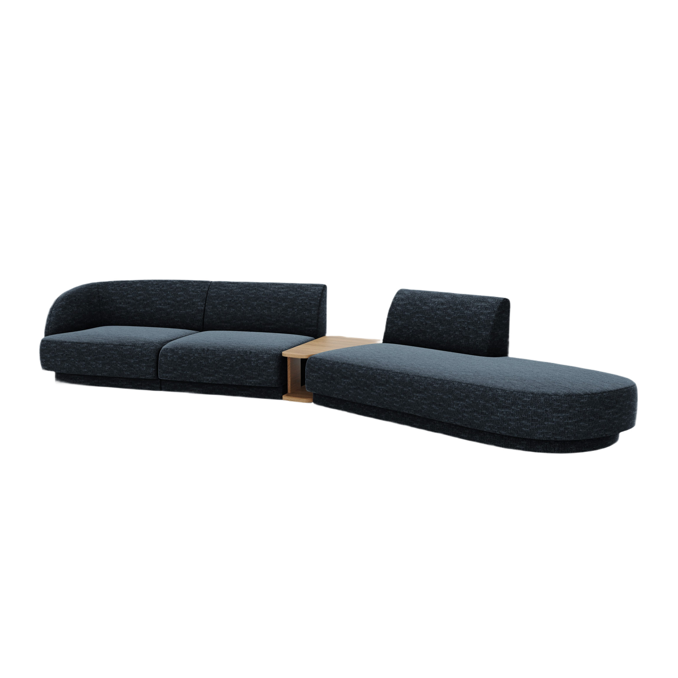 Right-facing modular sofa with table for 4 people MILEY royal blue silky chenille