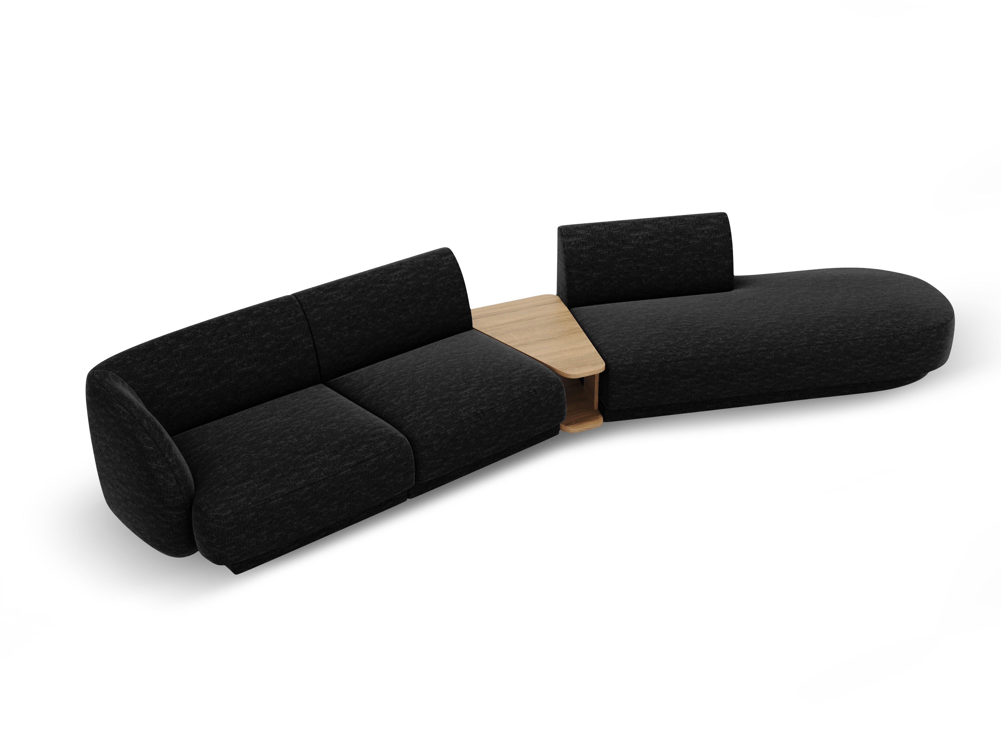 Right-facing modular sofa with table for 4 people MILEY black chenille silky