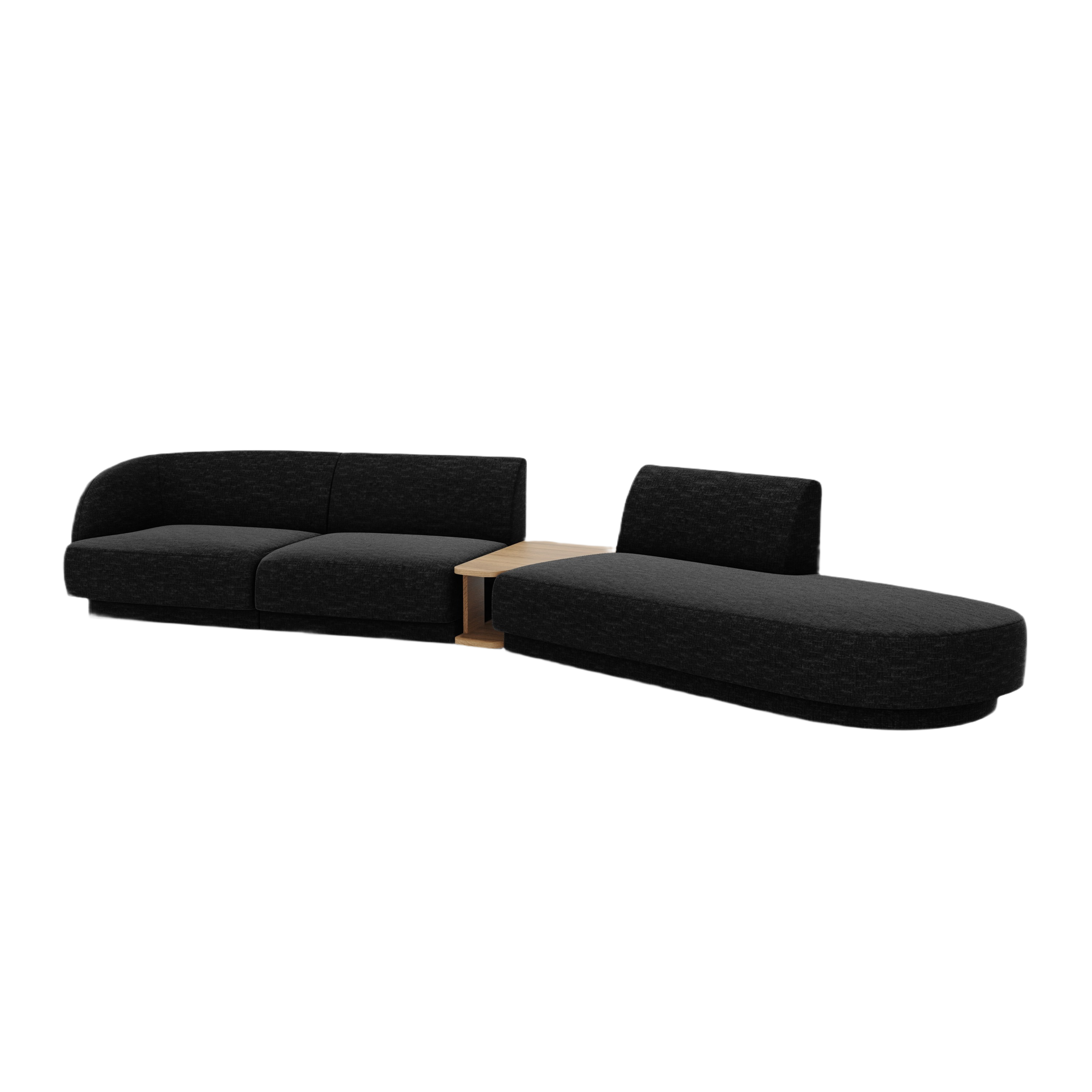 Right-facing modular sofa with table for 4 people MILEY black chenille
