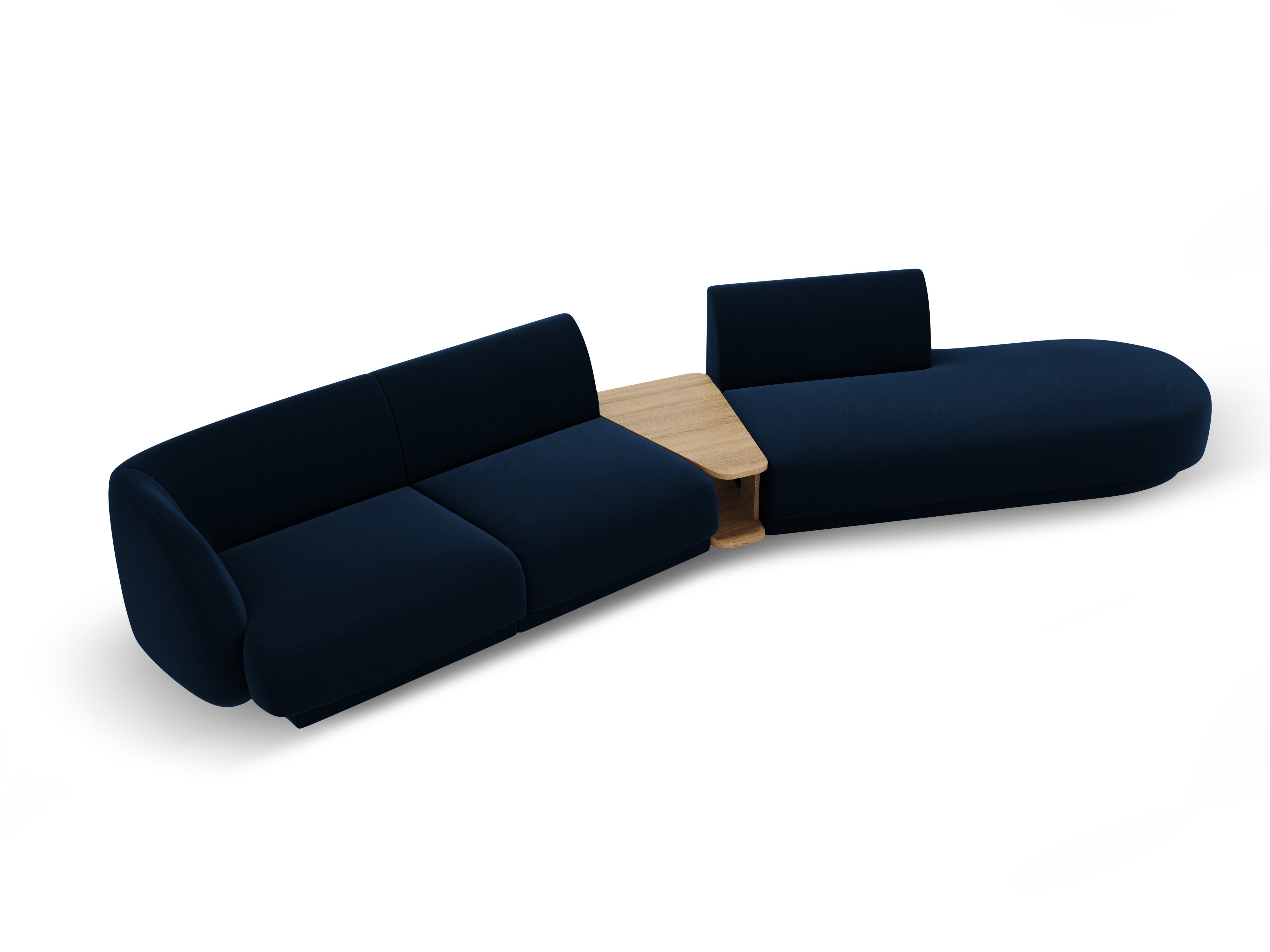 Right-facing modular sofa with table for 4 people in royal blue velvet MILEY