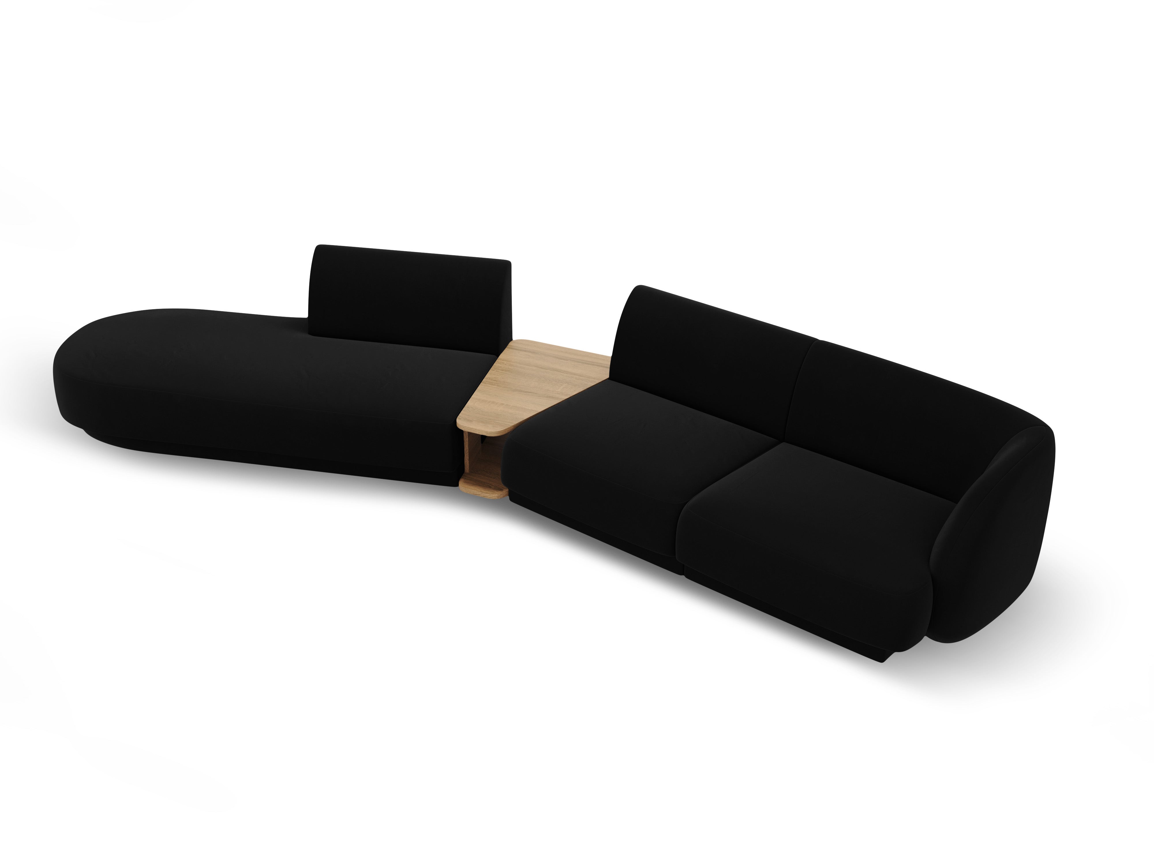 Left-sided modular sofa with table for 4 people, velvet MILEY black