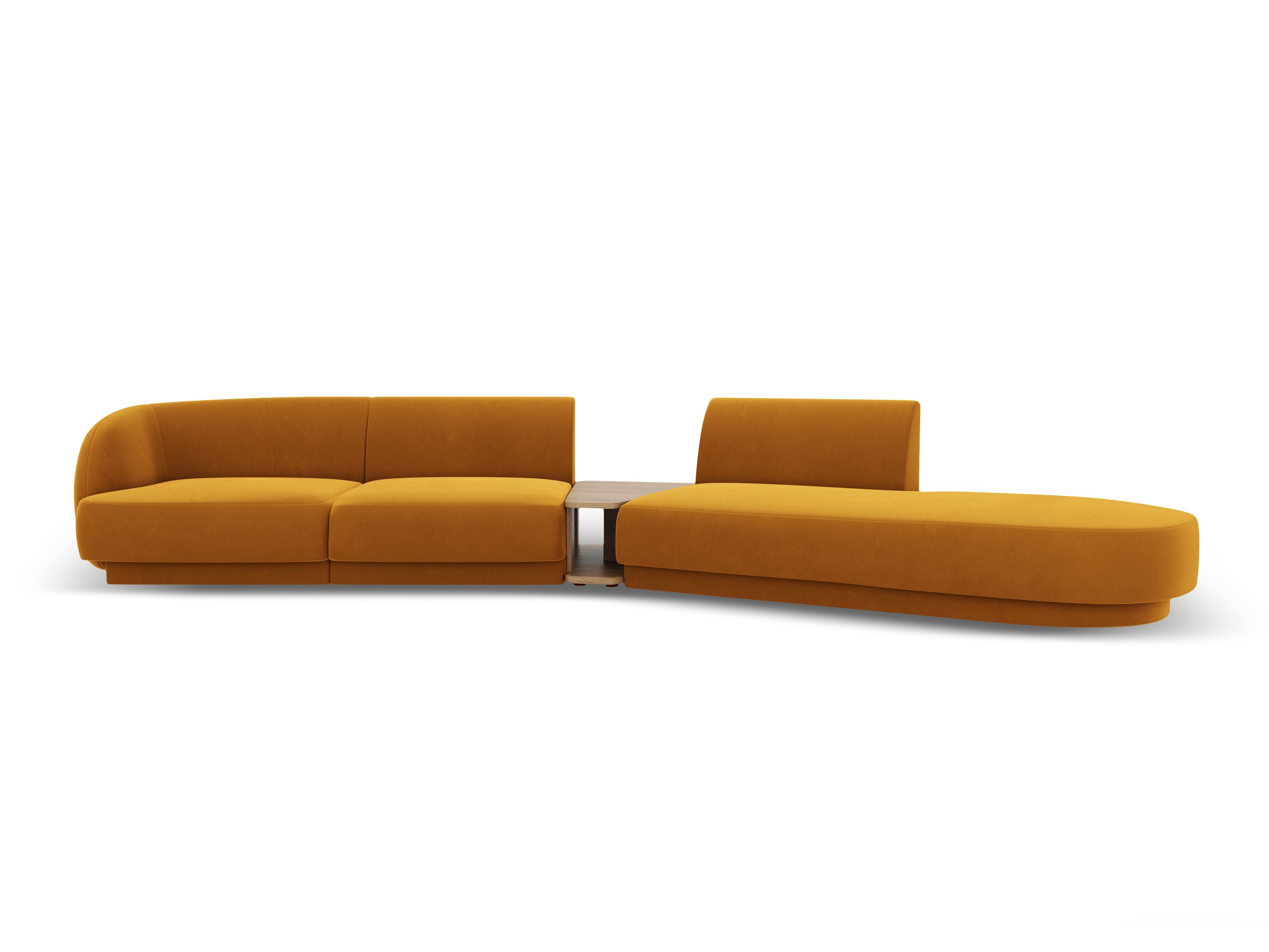 Right-facing modular sofa with table, 4-seater, velvet MILEY, yellow