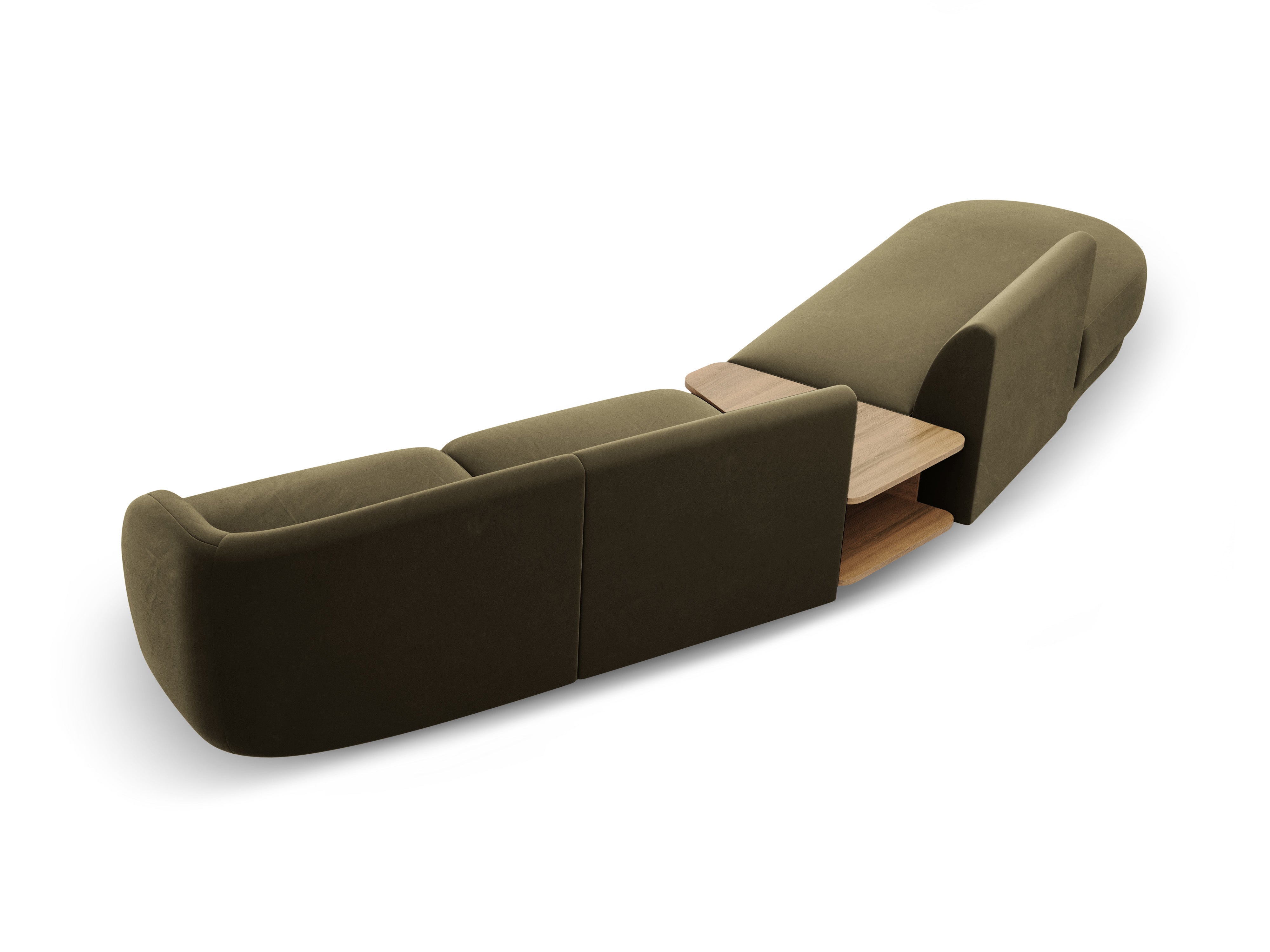 Left-sided modular sofa with table for 4 people, velvet MILEY green