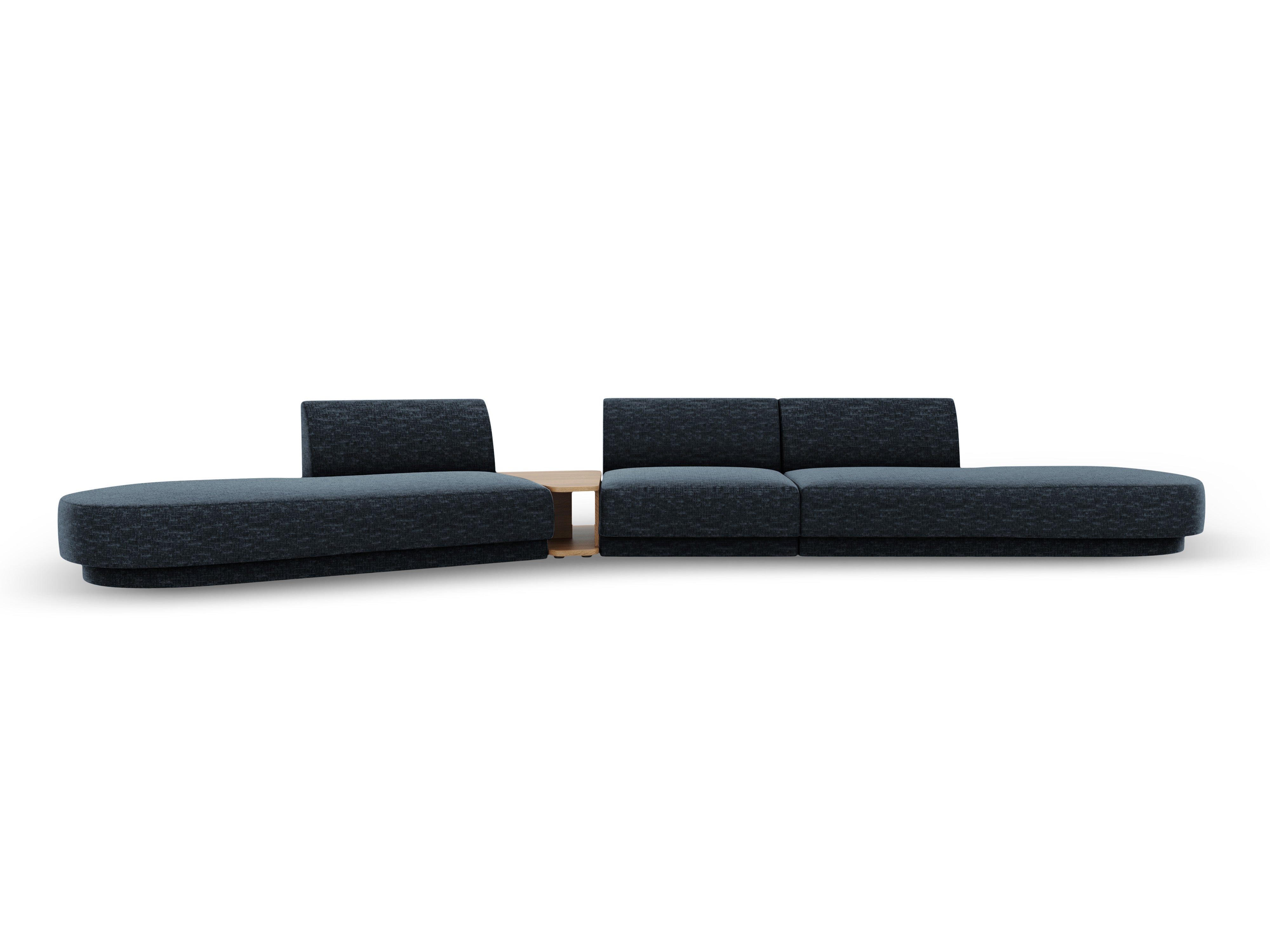 Left-sided modular sofa with table for 5 people MILEY royal blue silky chenille