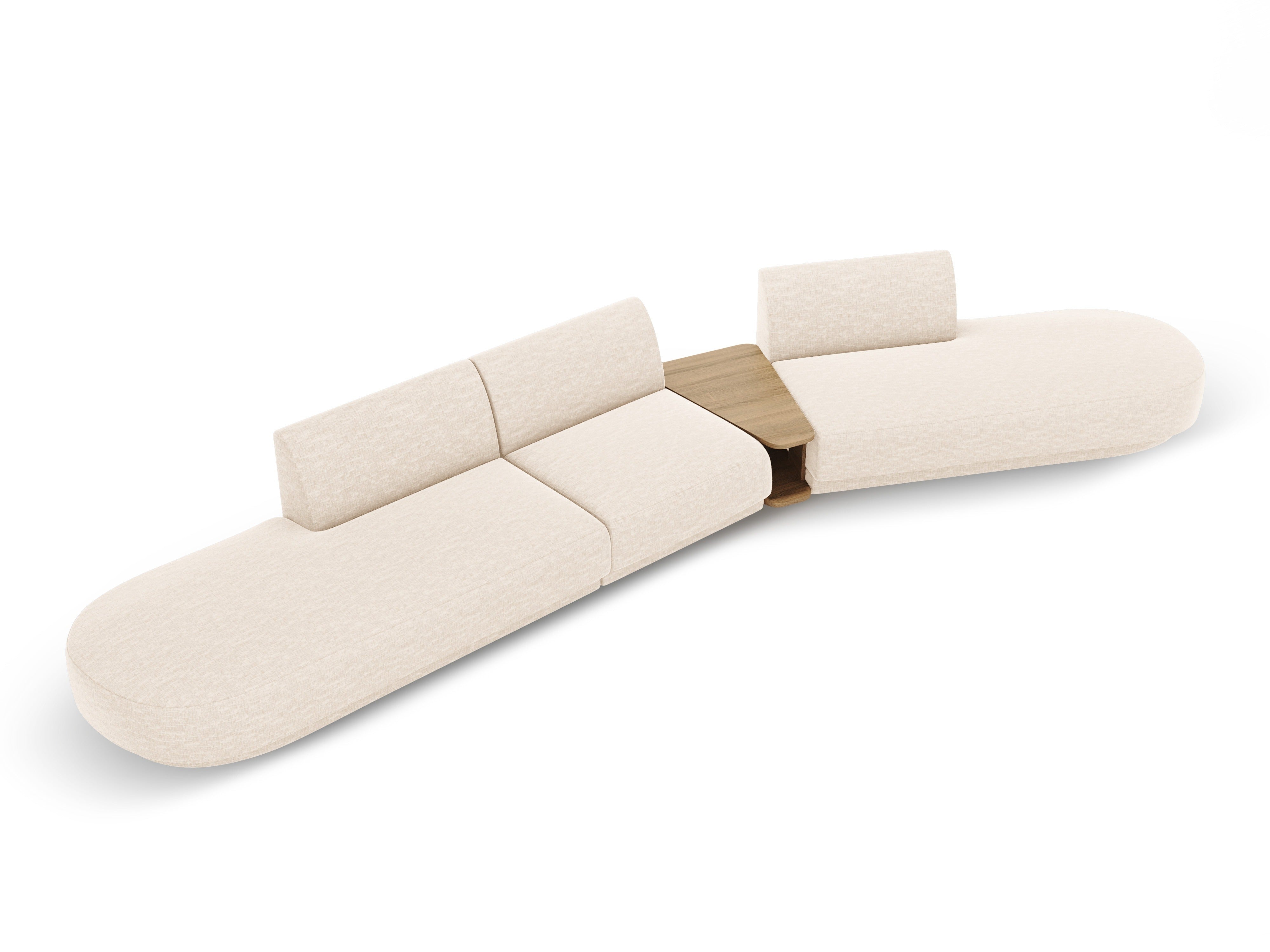 Sofa modułowa prawostronna ze stolikiem 5-osobowa MILEY kość słoniowa szenil