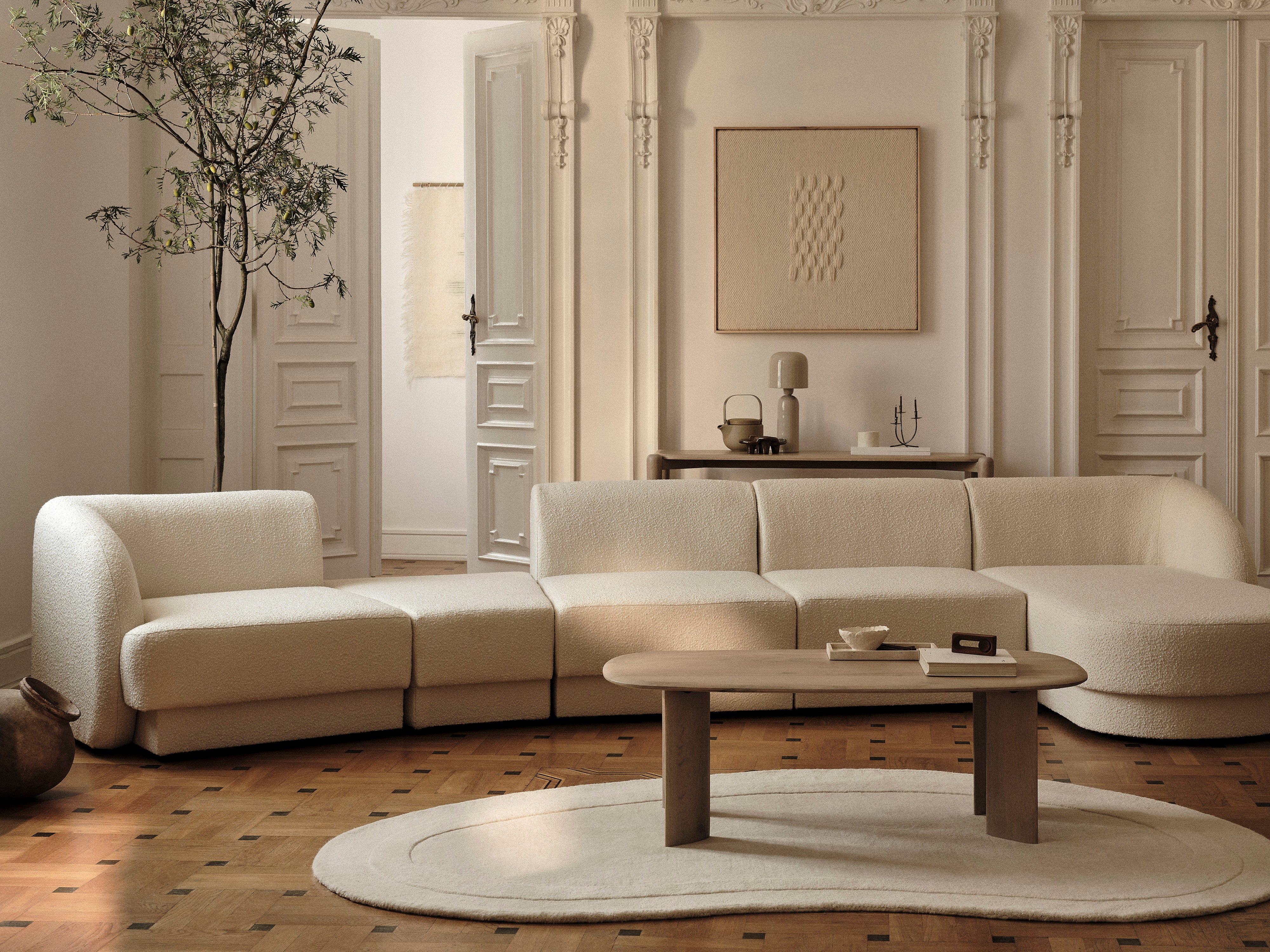 Velvet panoramic corner sofa for 5 people MILEY beige