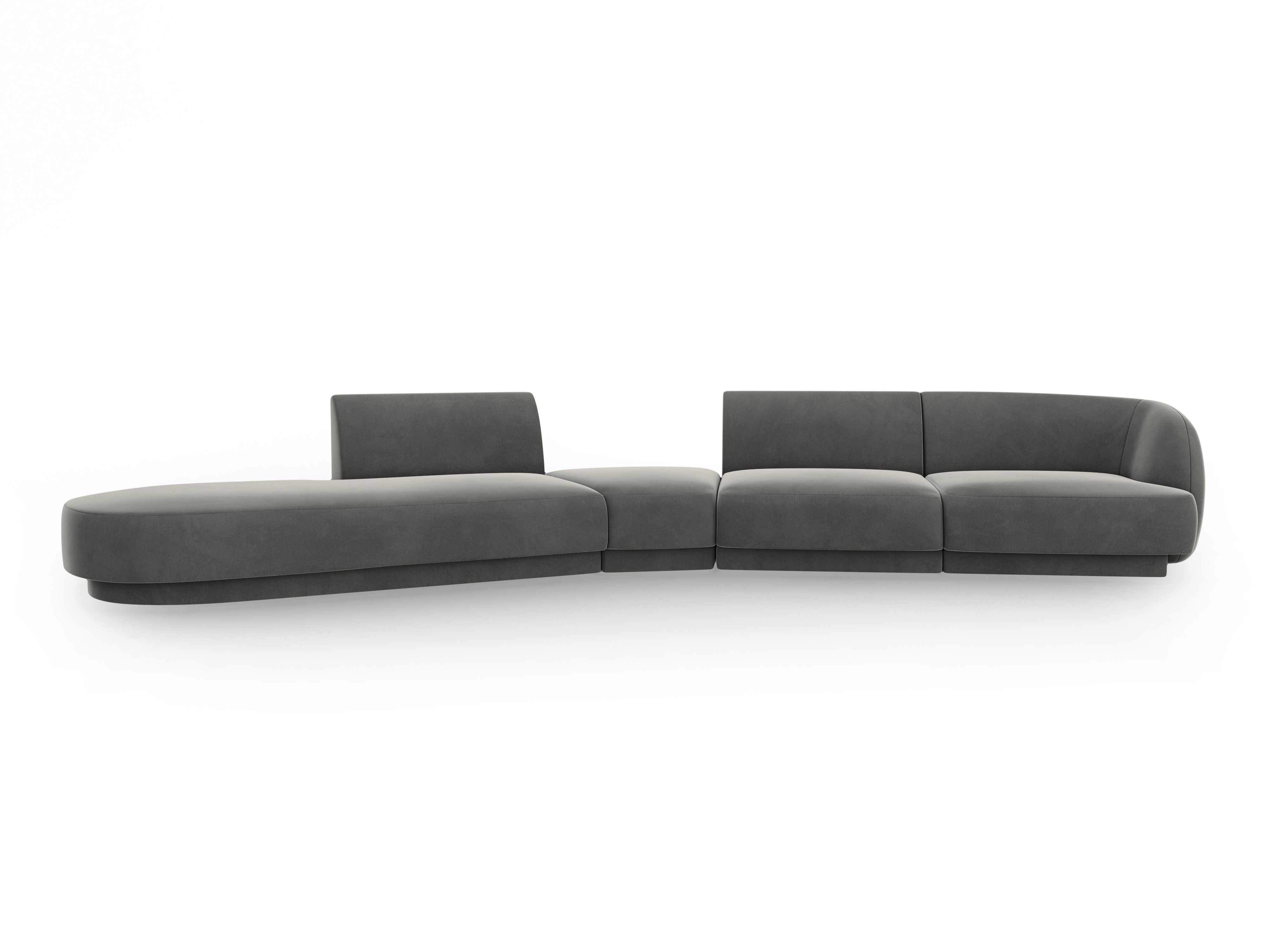 Left-facing velvet modular corner sofa for 7 people MILEY light gray
