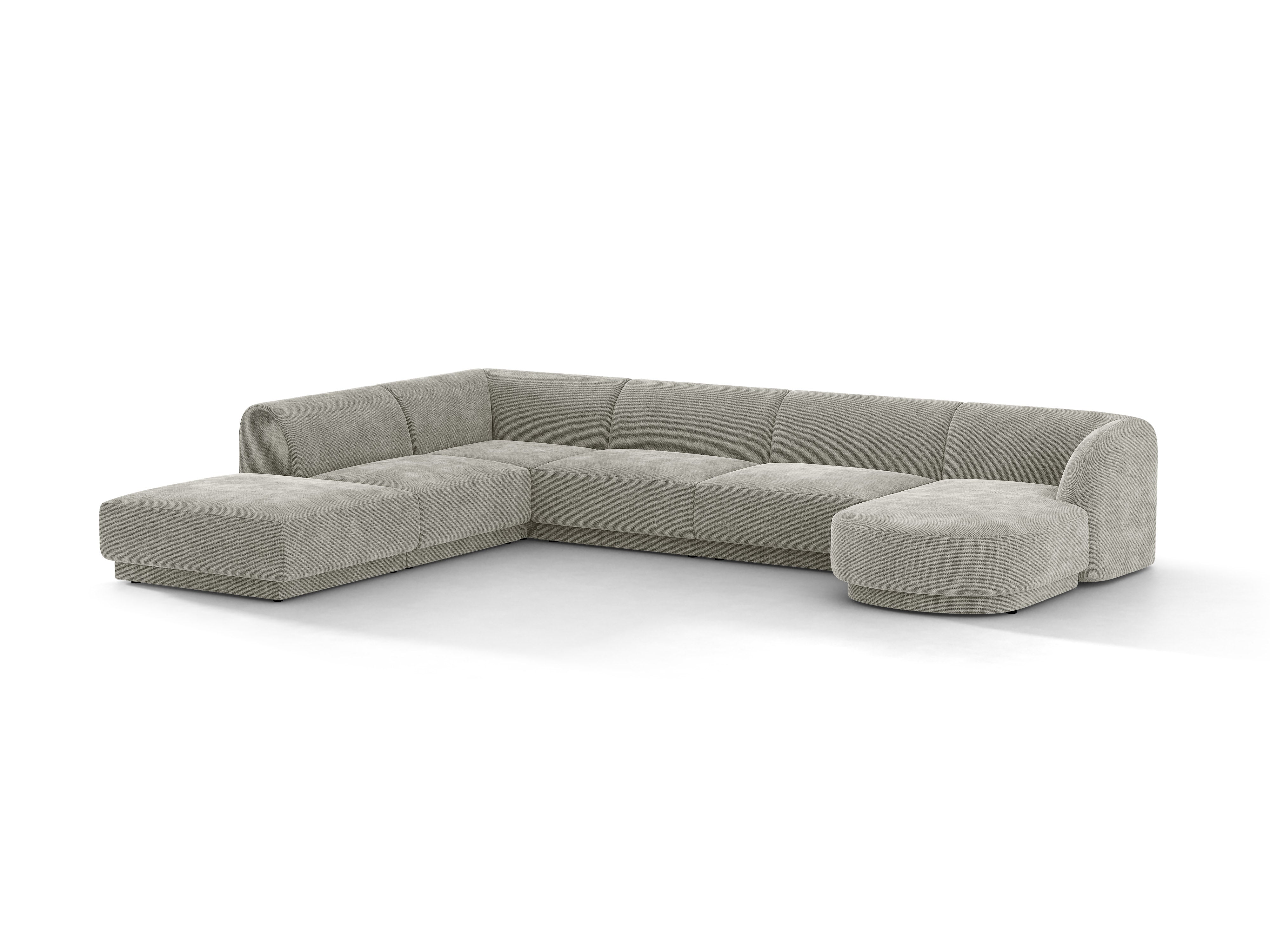 Narożnik lewostronny panoramiczny 6-osobowy MILEY jasnoszary szenil jedwabisty – sofa narożna