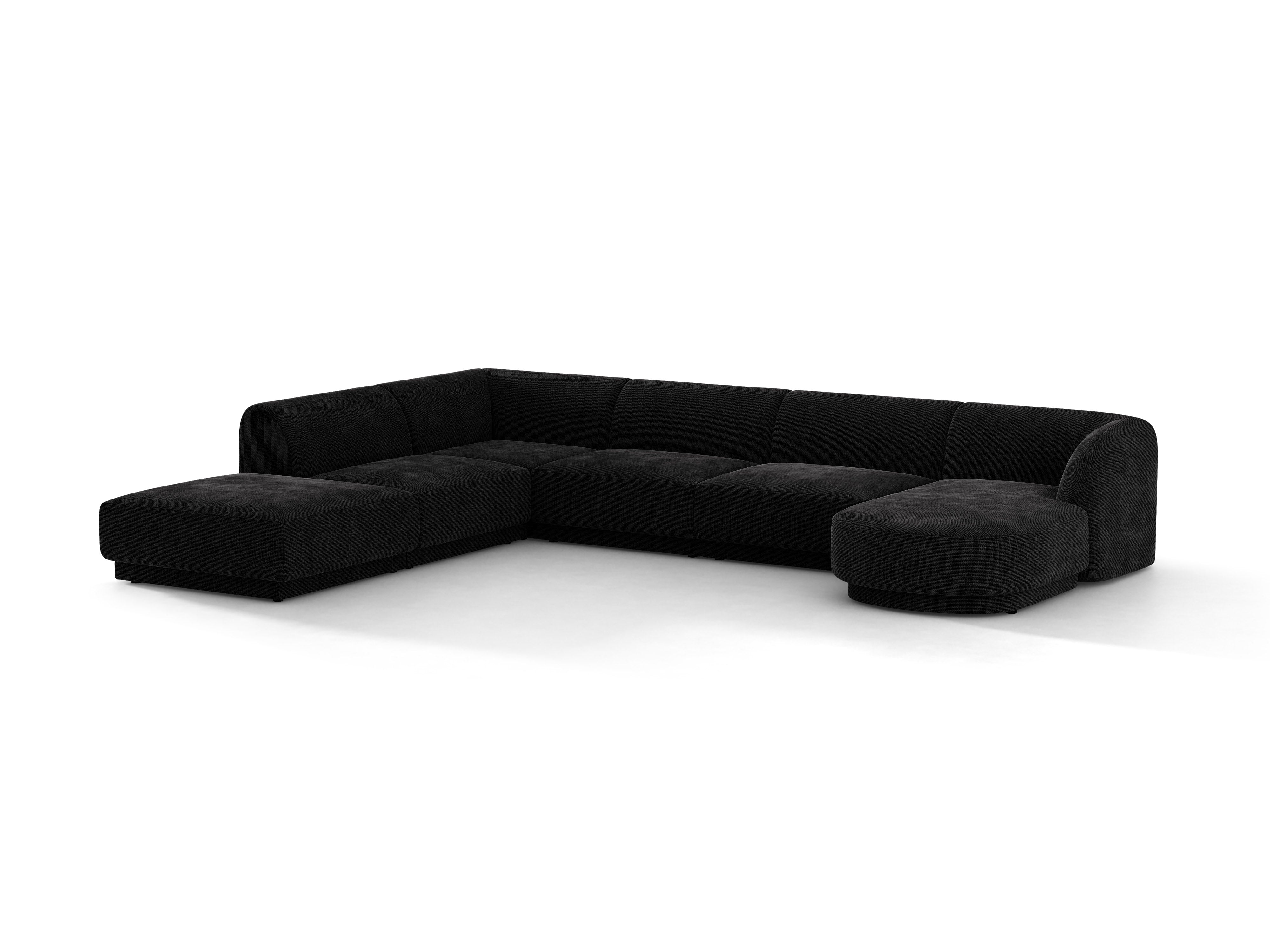 Narożnik lewostronny panoramiczny 6-osobowy MILEY czarny szenil jedwabisty – sofa narożna