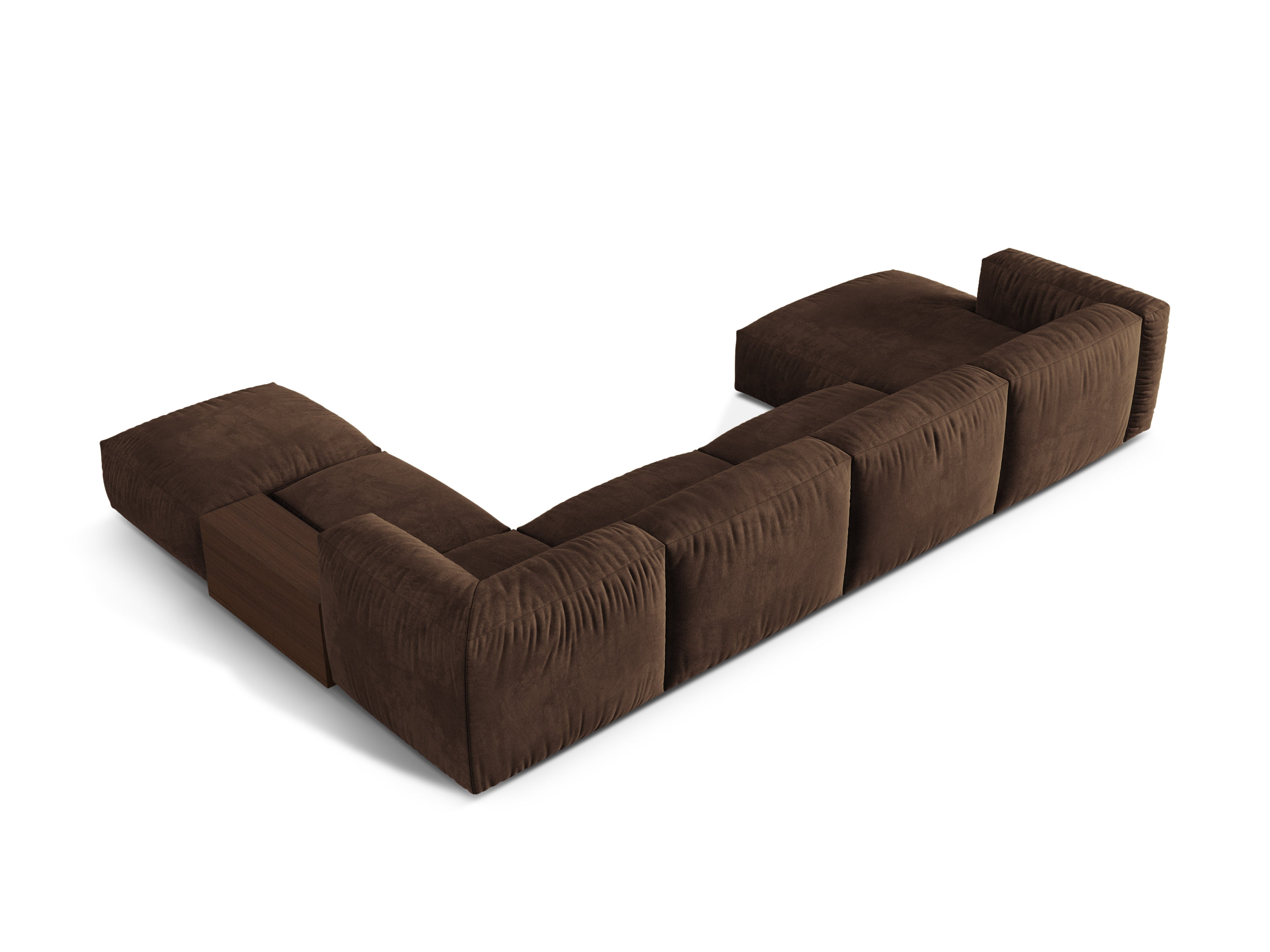Pravostranný rohový panoramatický zamatový gauč MARTINA v čokoládovej farbe