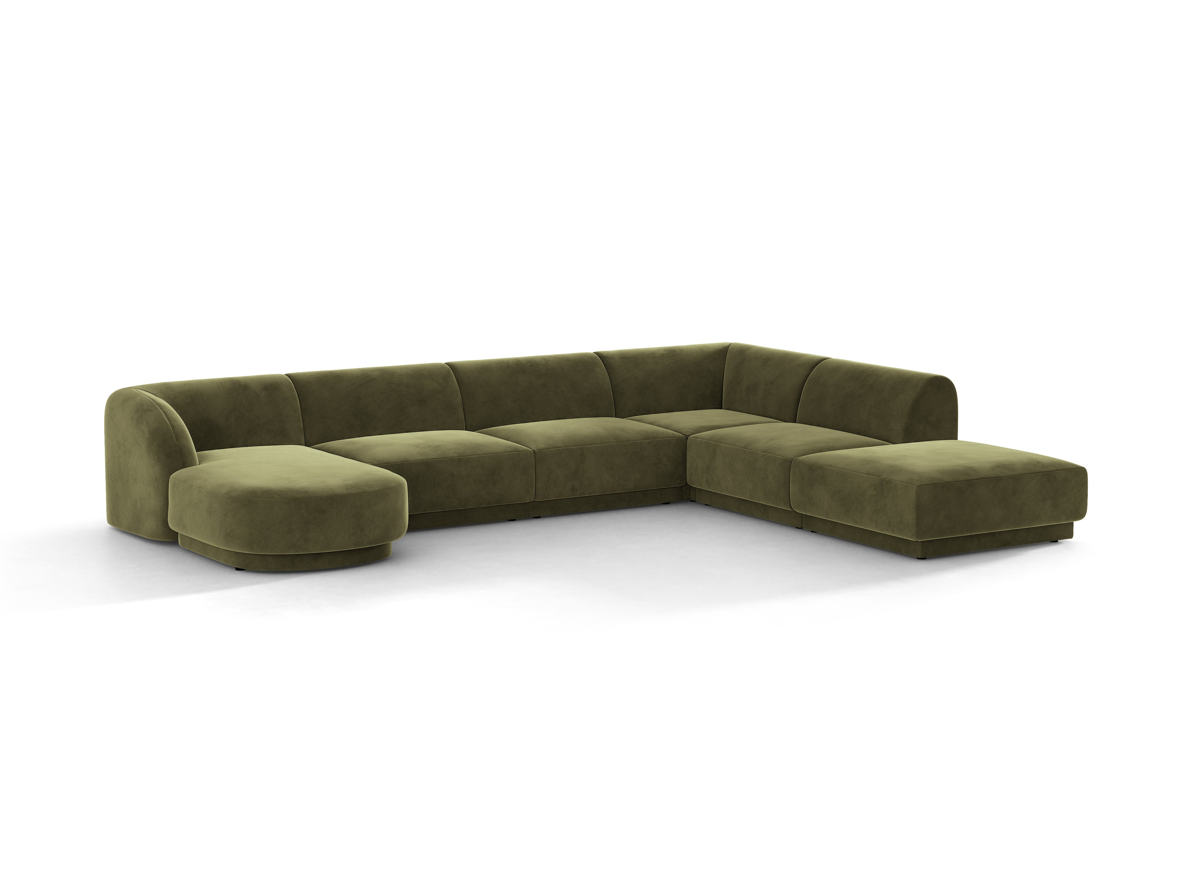 Narożnik aksamitny 6-osobowy w kształcie U prawostronny MILEY zielony – sofa narożna