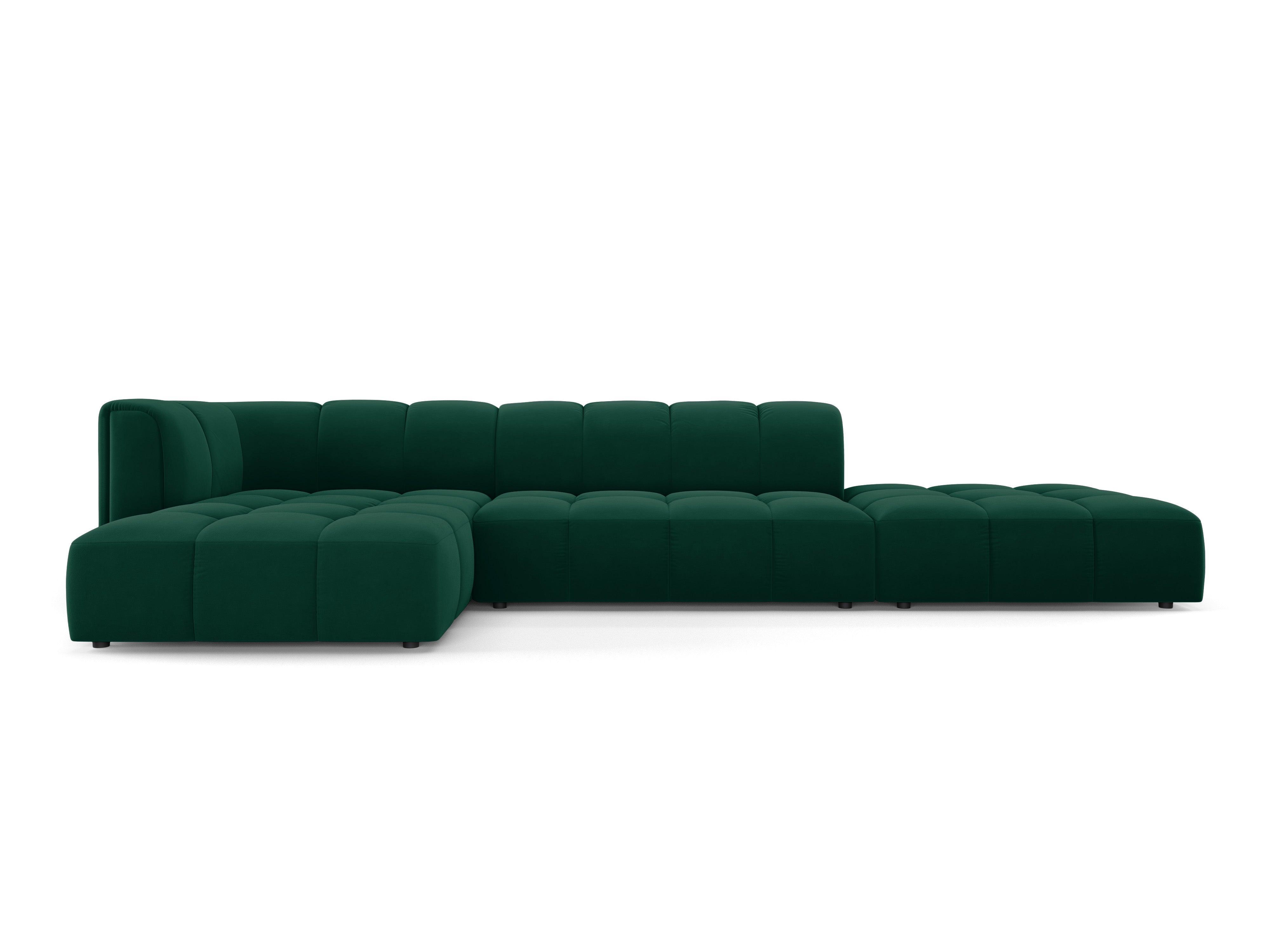 Velvet corner 5 seater left open FRANCESCA bottle green Milo Casa Eye on Design