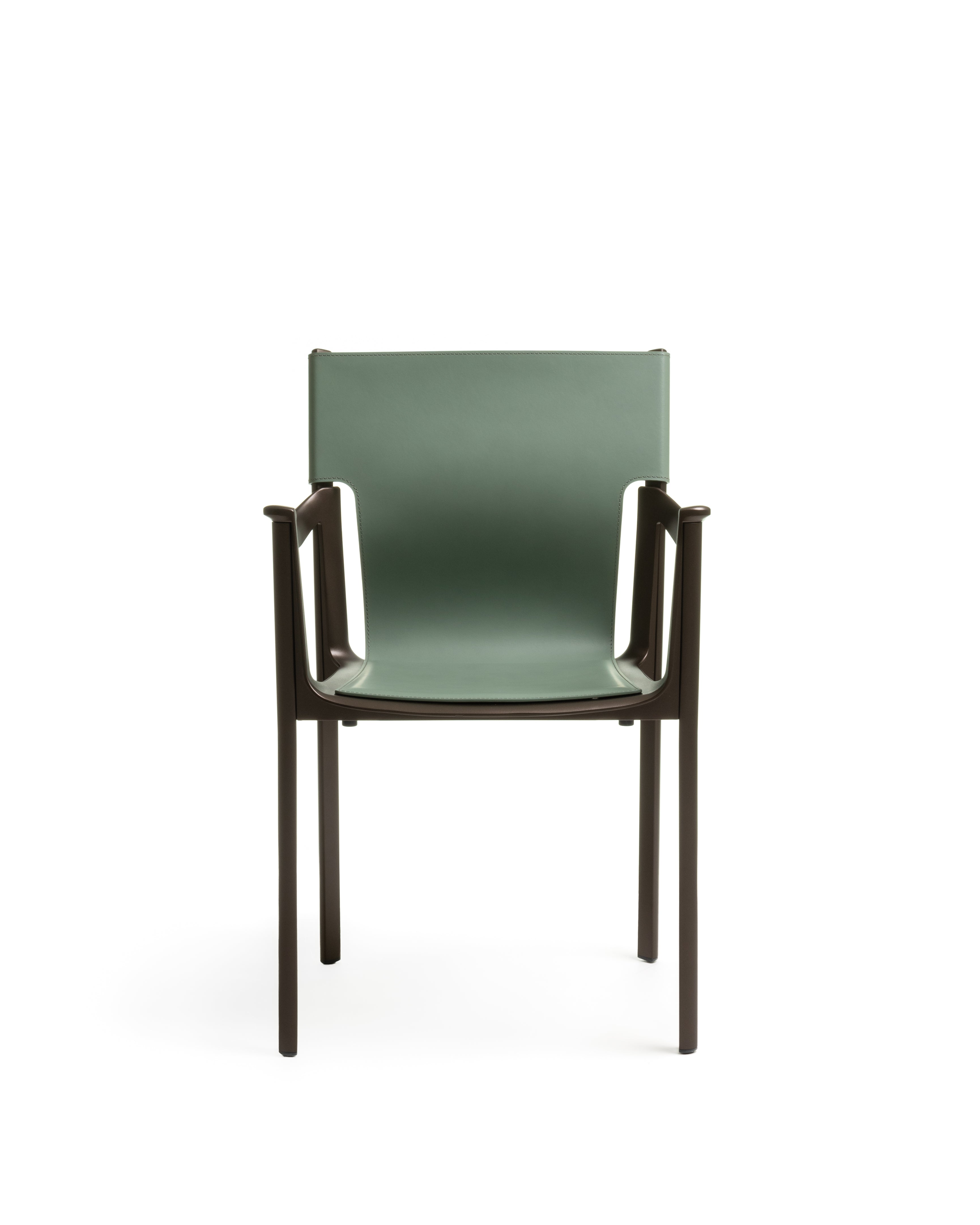 Stolička VENICE zelená koža s tmavohnedým podstavcom