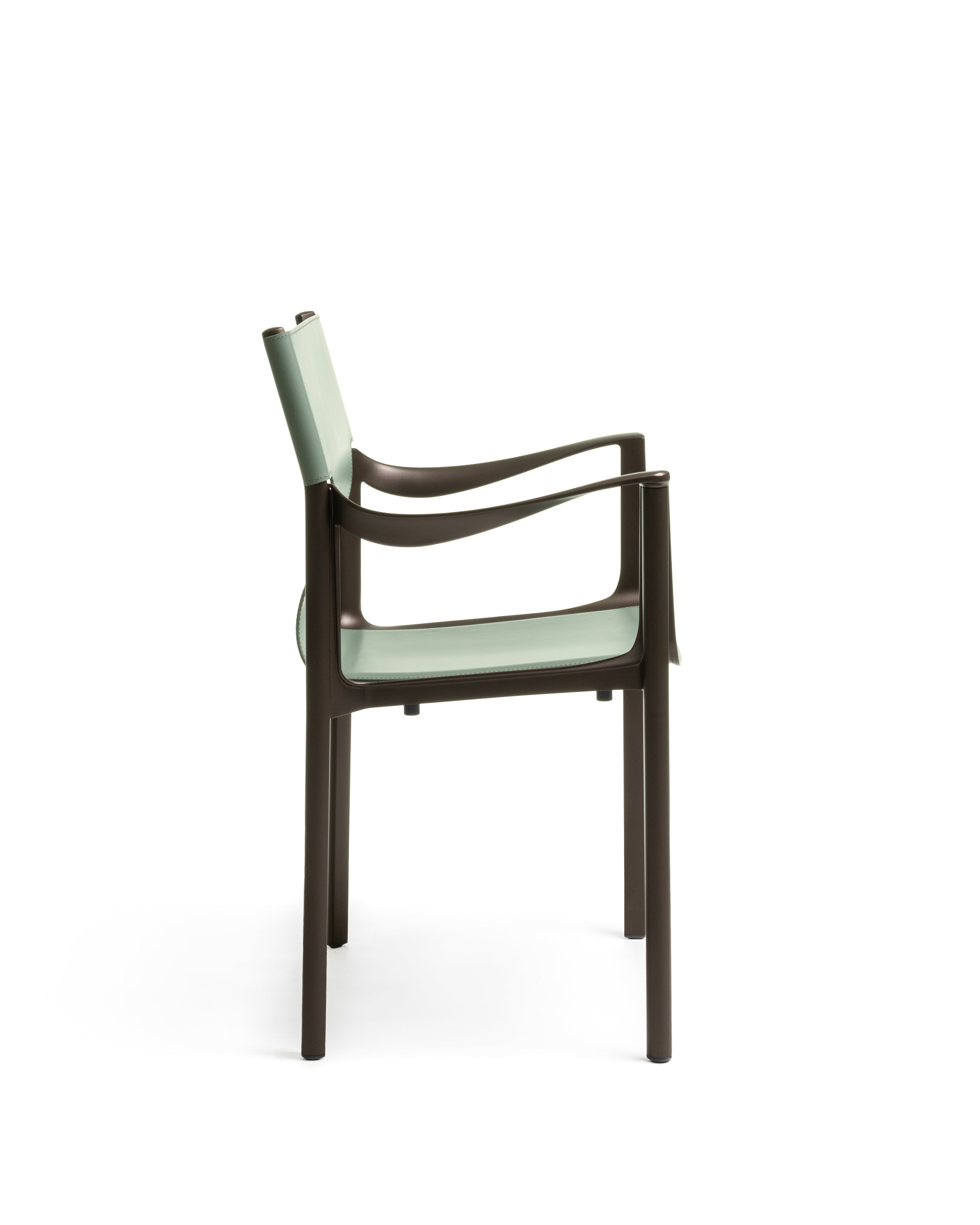 Stolička VENICE zelená koža s tmavohnedým podstavcom