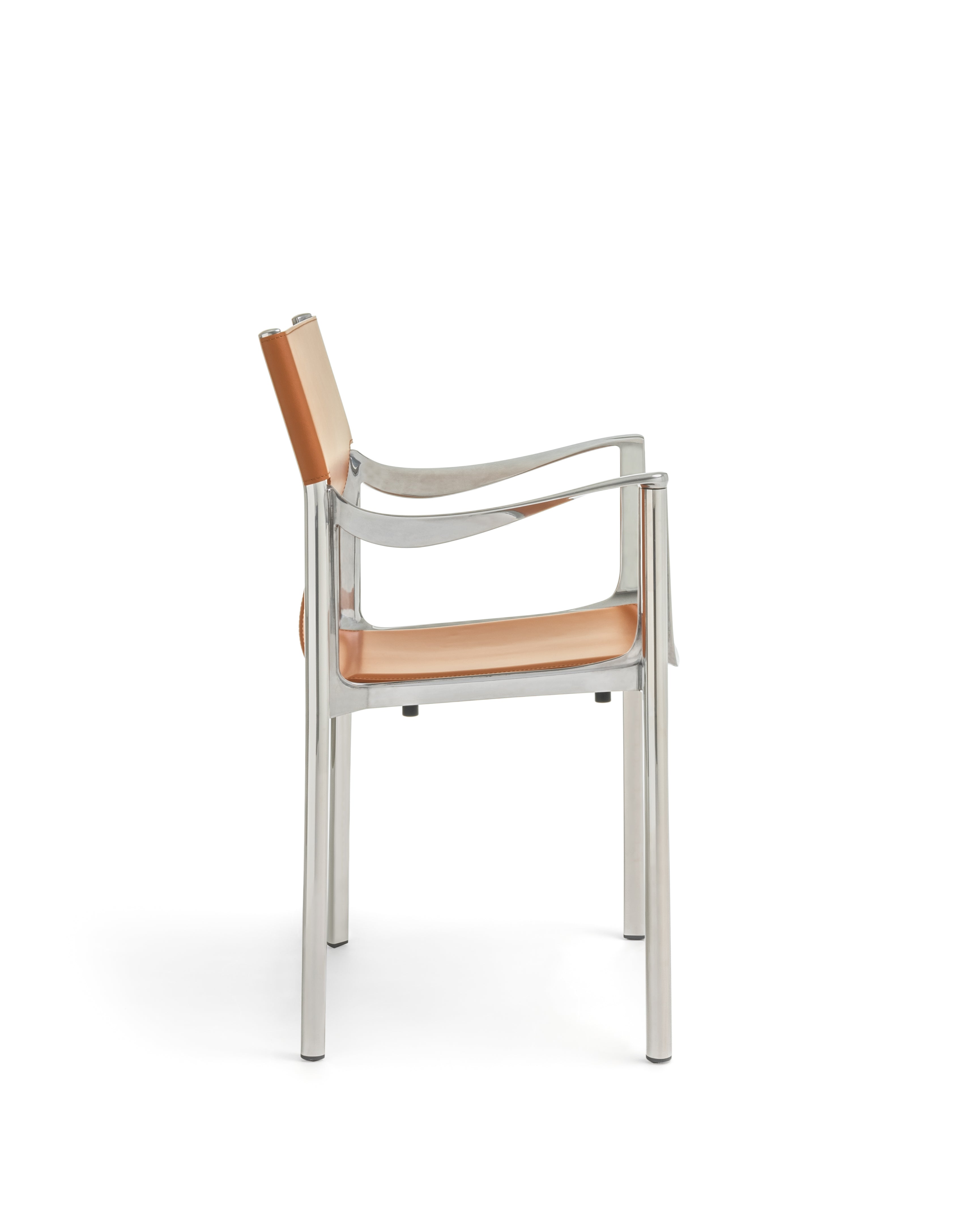 VENICE chair in cognac leather with a polished base