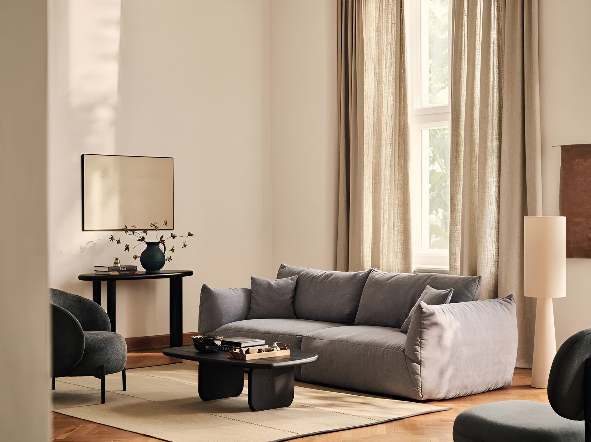 Velvet modular sofa CHRIS - wide central gray element