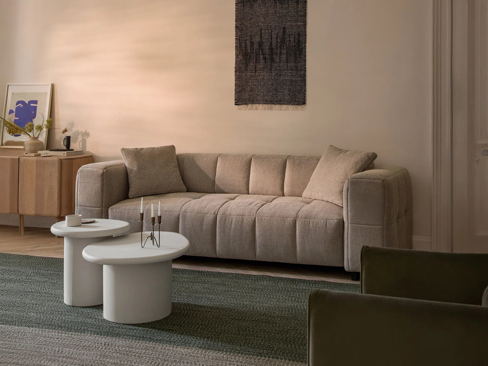 Beige Velvet Left-Hand Corner Sofa Bed PUMA