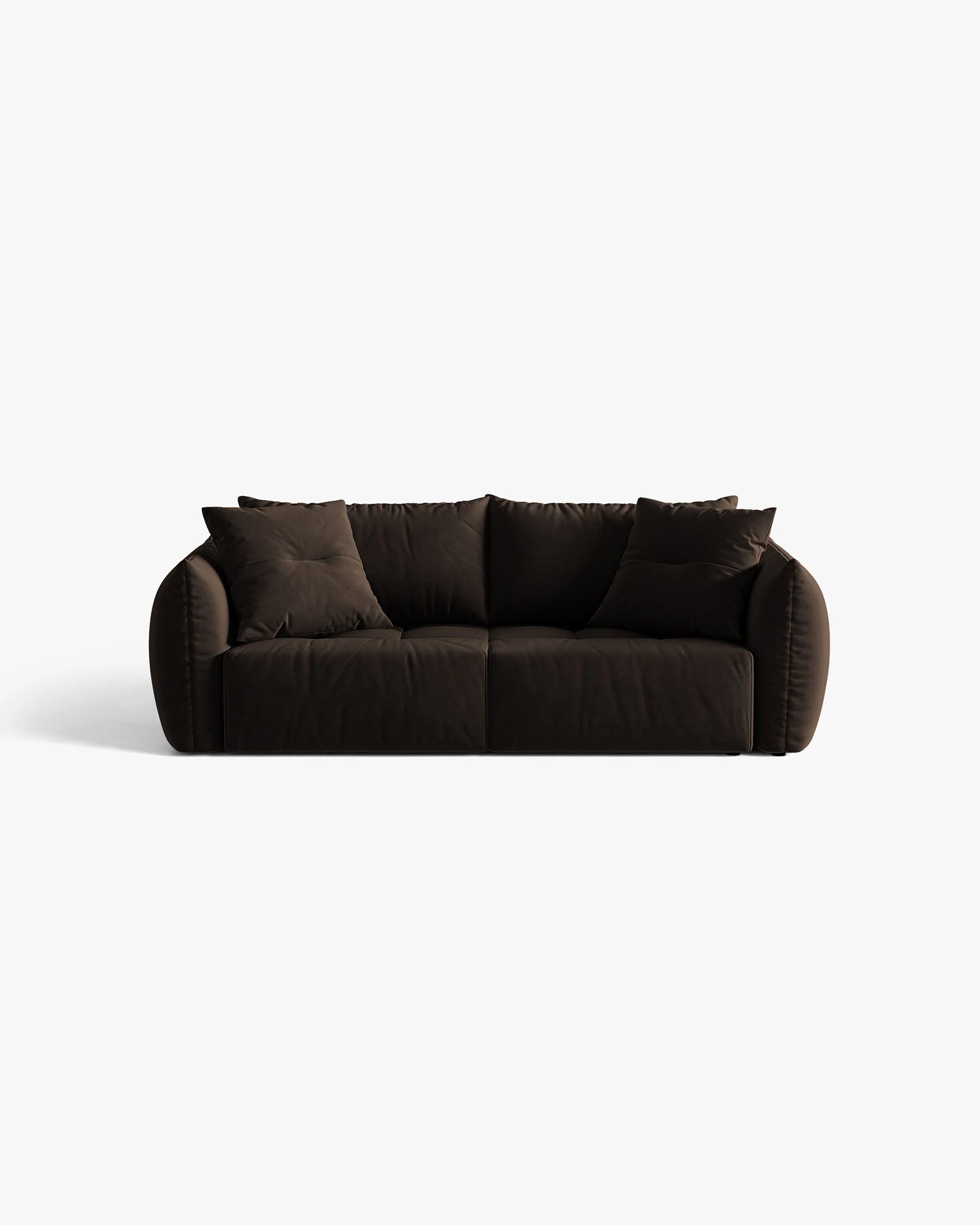 Sofa z jemného sametu pre 3 osoby s funkciou spania BLOOM v tmavohnedej farbe.