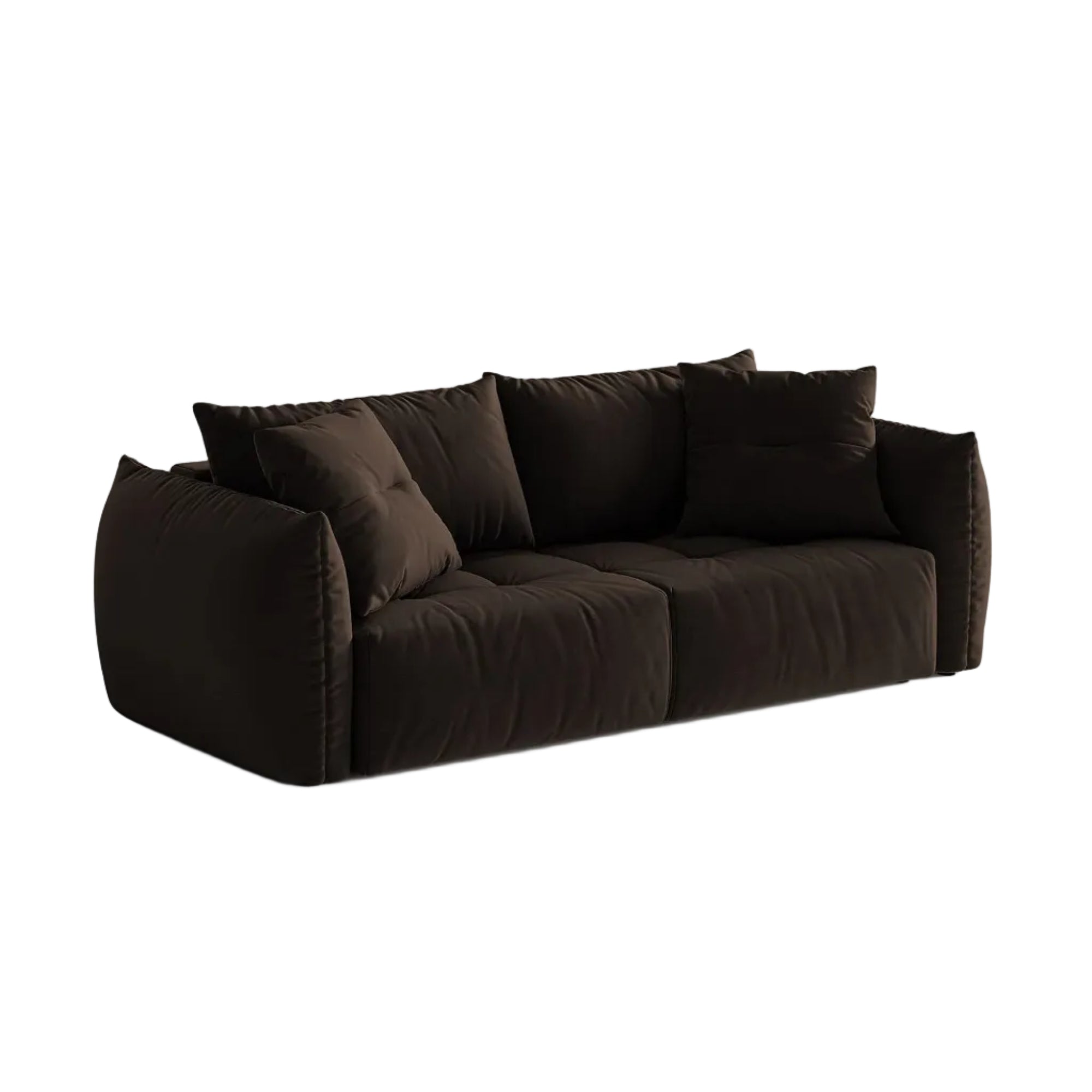 Sofa z jemného sametu pre 3 osoby s funkciou spania BLOOM v tmavohnedej farbe.