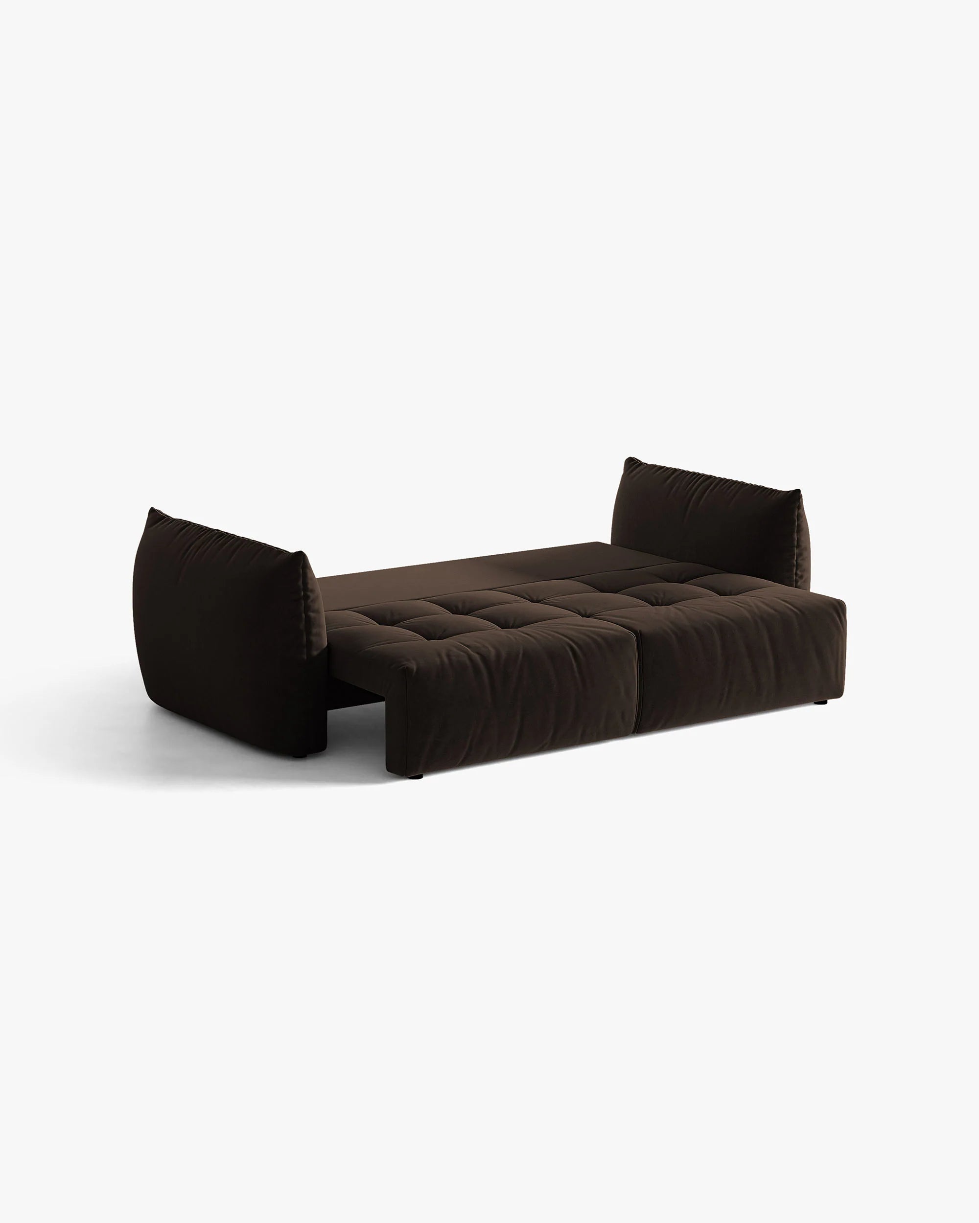 Sofa z jemného sametu pre 3 osoby s funkciou spania BLOOM v tmavohnedej farbe.