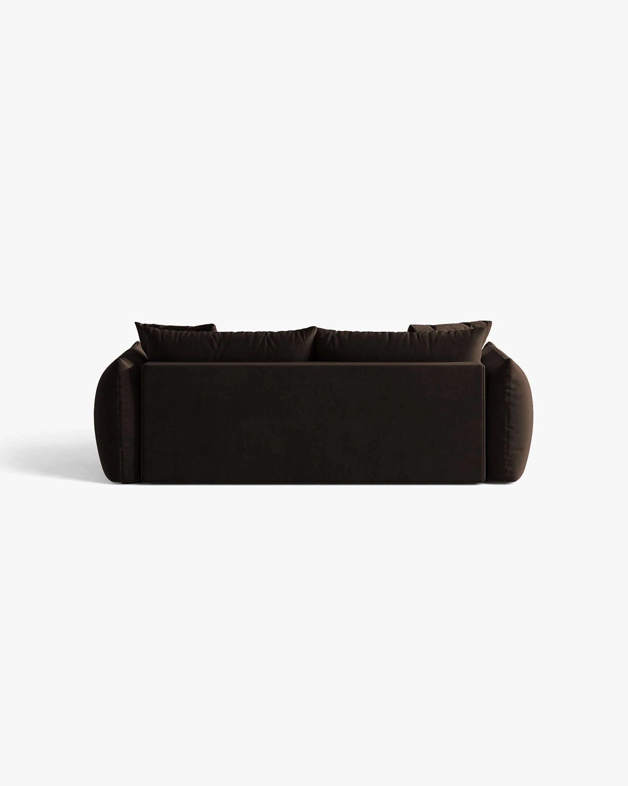 Sofa z jemného sametu pre 3 osoby s funkciou spania BLOOM v tmavohnedej farbe.