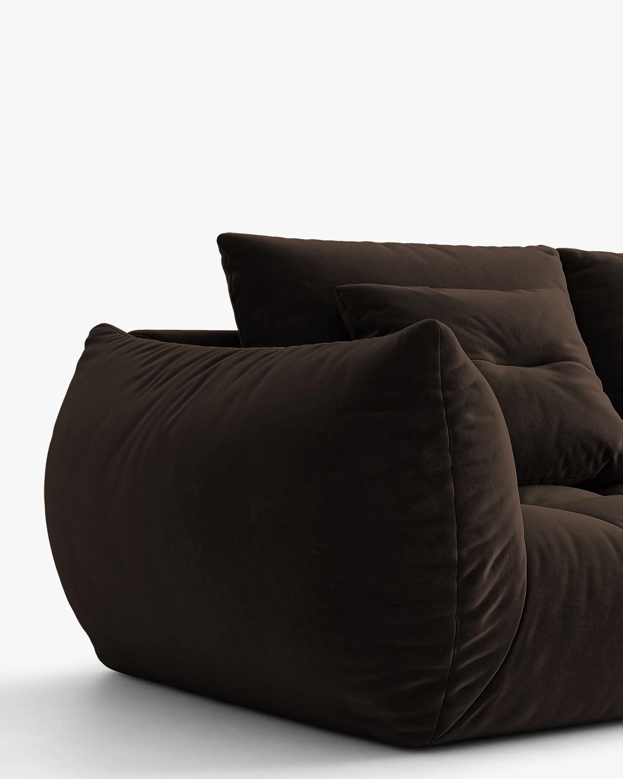 Sofa z jemného sametu pre 3 osoby s funkciou spania BLOOM v tmavohnedej farbe.