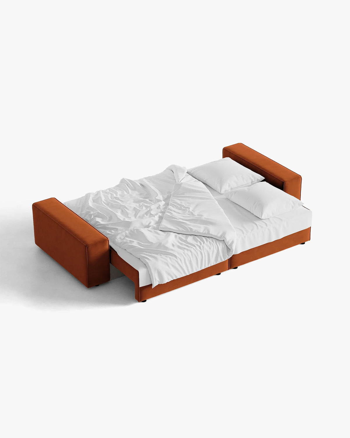 Sofa z jemného zamatového materiálu pre 3 osoby s funkciou spania JODIE tehlová