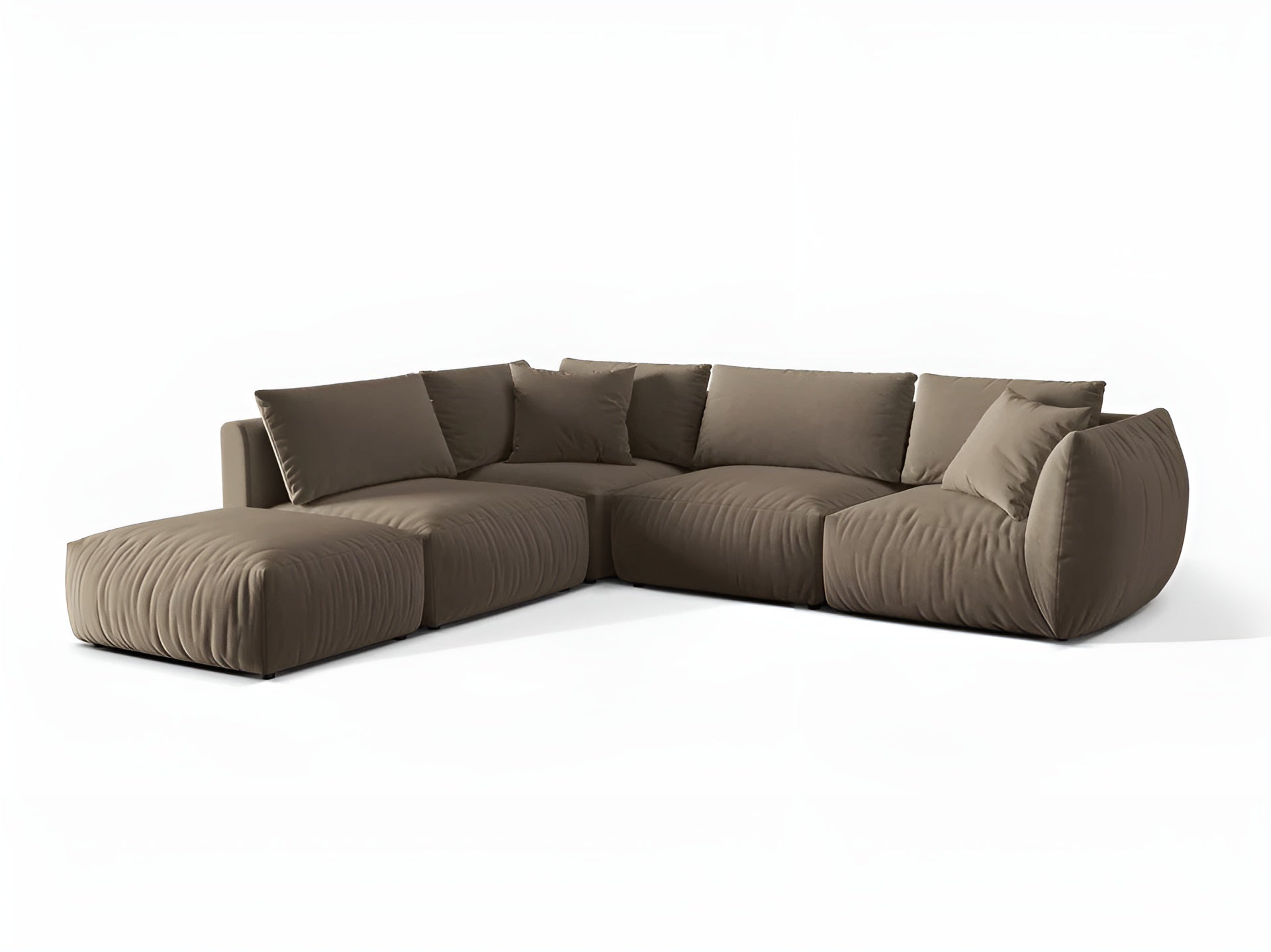 Velvet modular corner sofa for 4 people, left-sided CHRIS in light brown