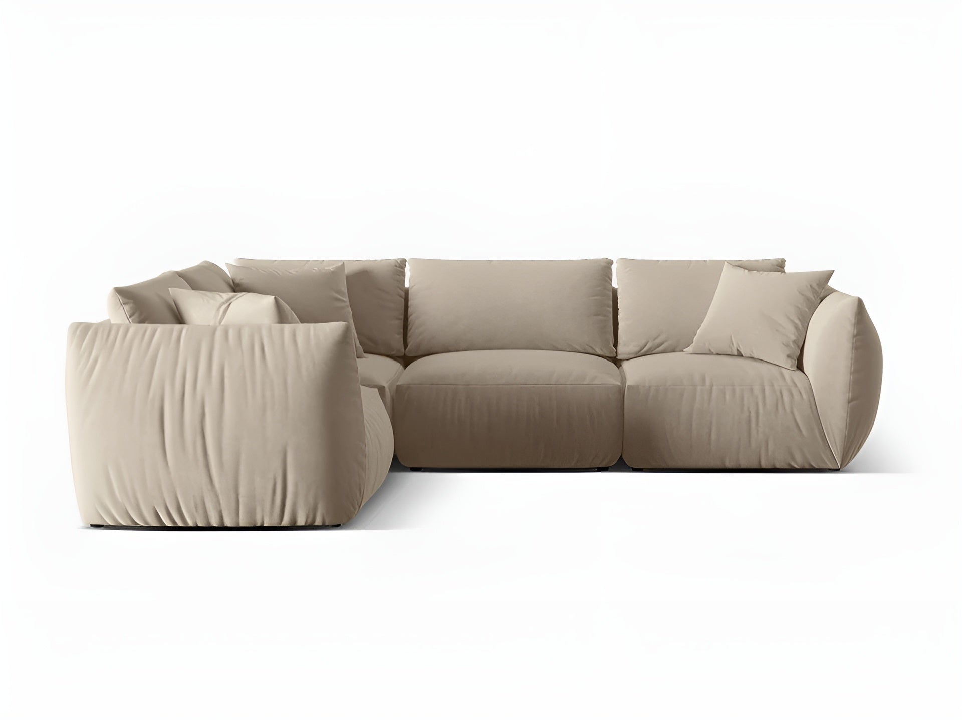 Velvet corner sofa for 4 people, left-sided CHRIS ecru