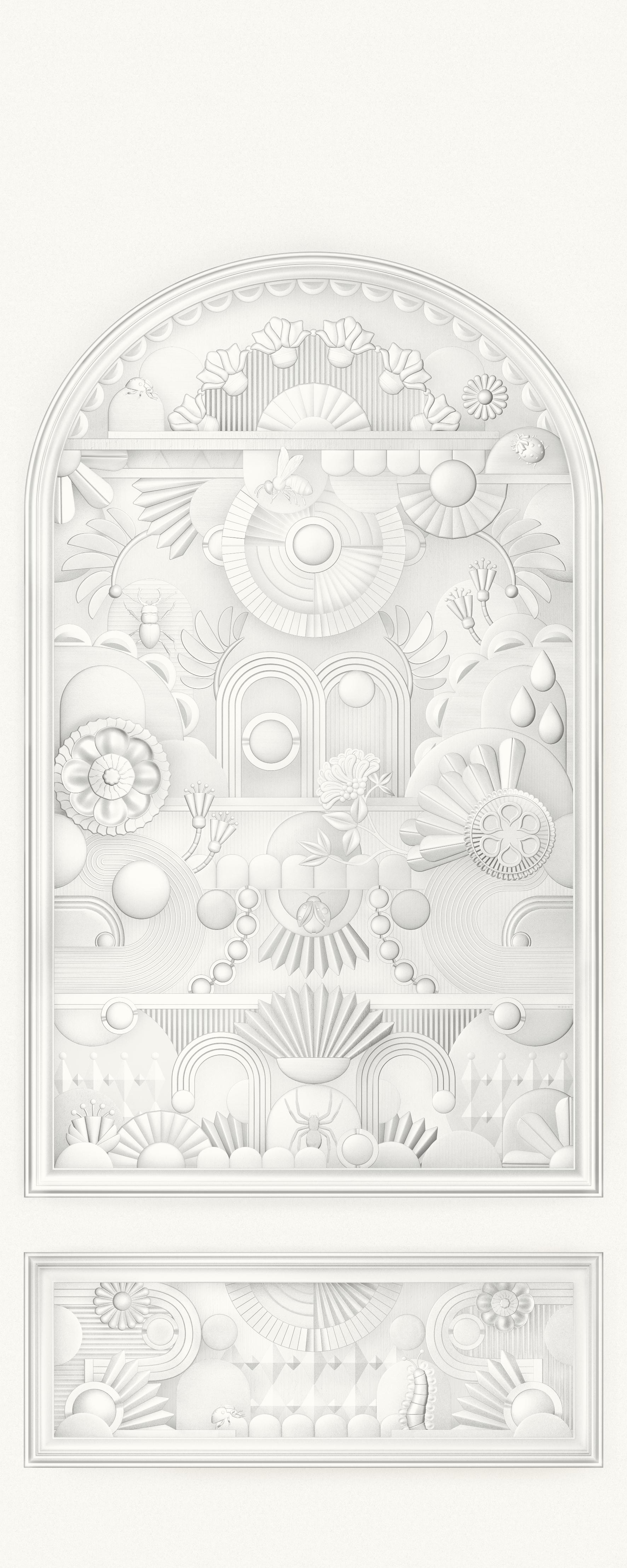 Mural tekstylny w stylu art deco w kształcie łuku GREENHOUSE GATHERING ARCH złamana biel