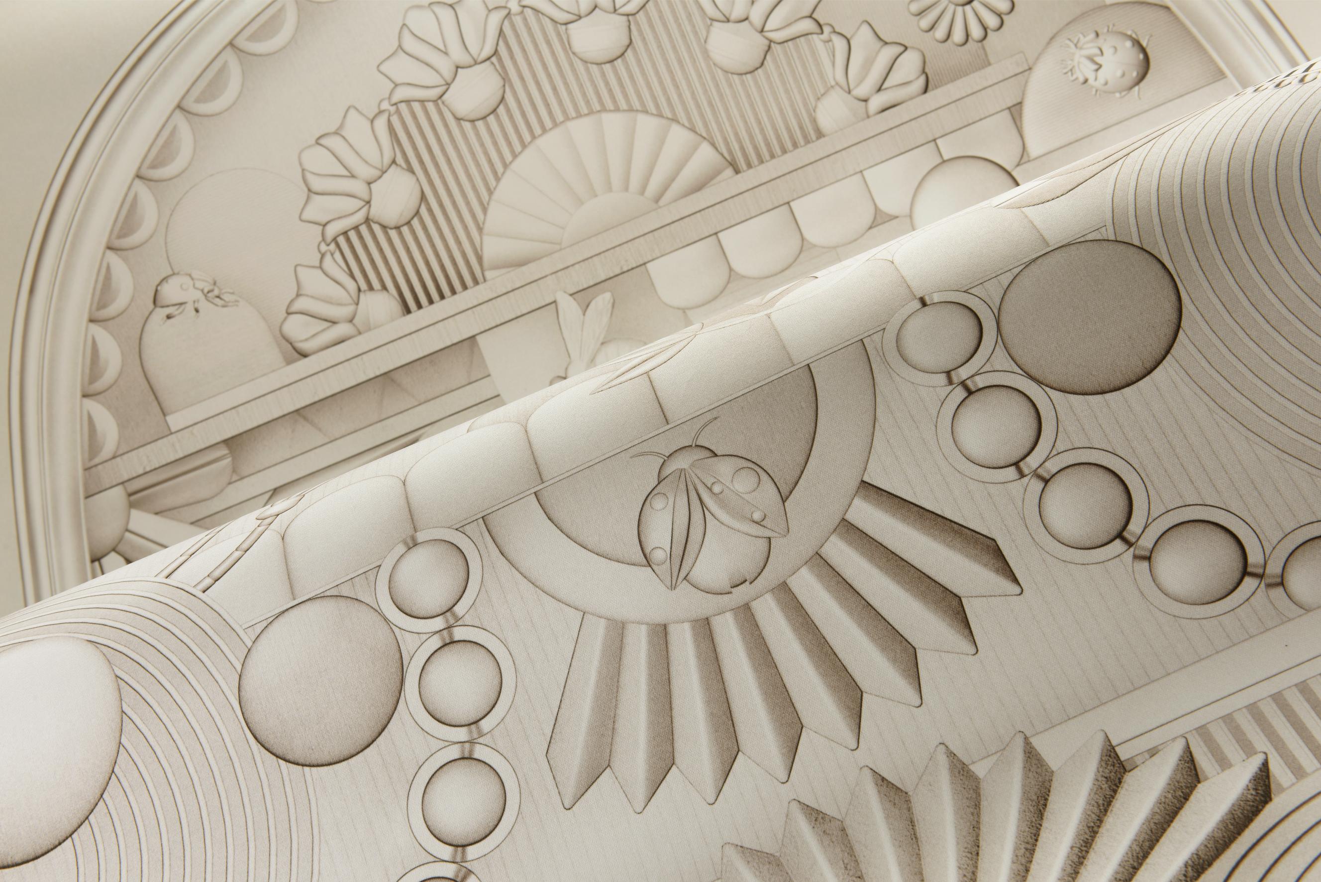 Mural tekstylny w stylu art deco w kształcie łuku GREENHOUSE GATHERING ARCH złamana biel