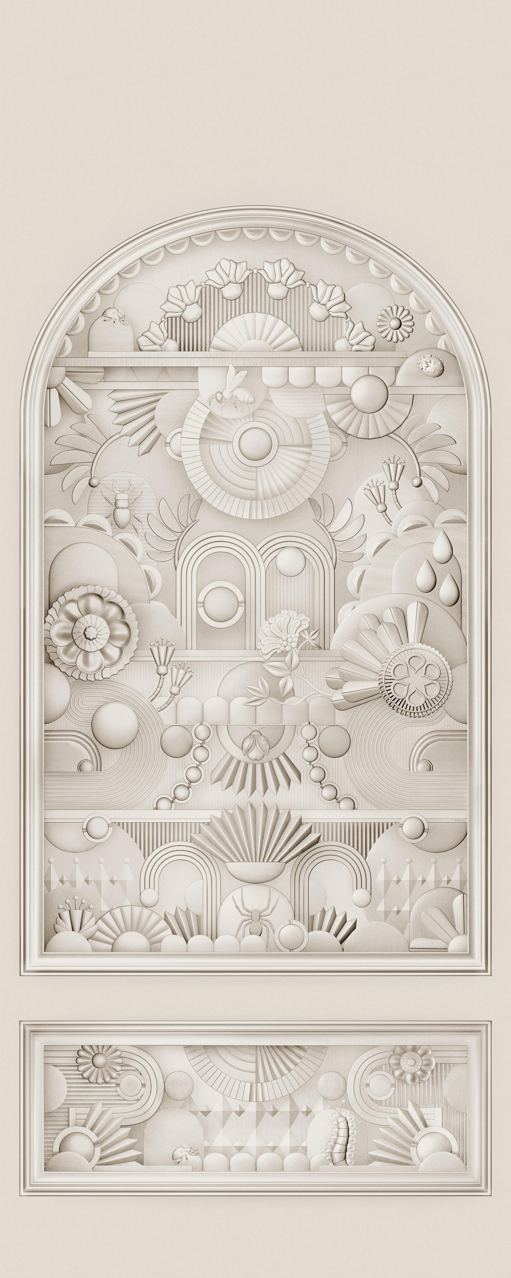 Mural tekstylny w stylu art deco w kształcie łuku GREENHOUSE GATHERING ARCH jasny beż