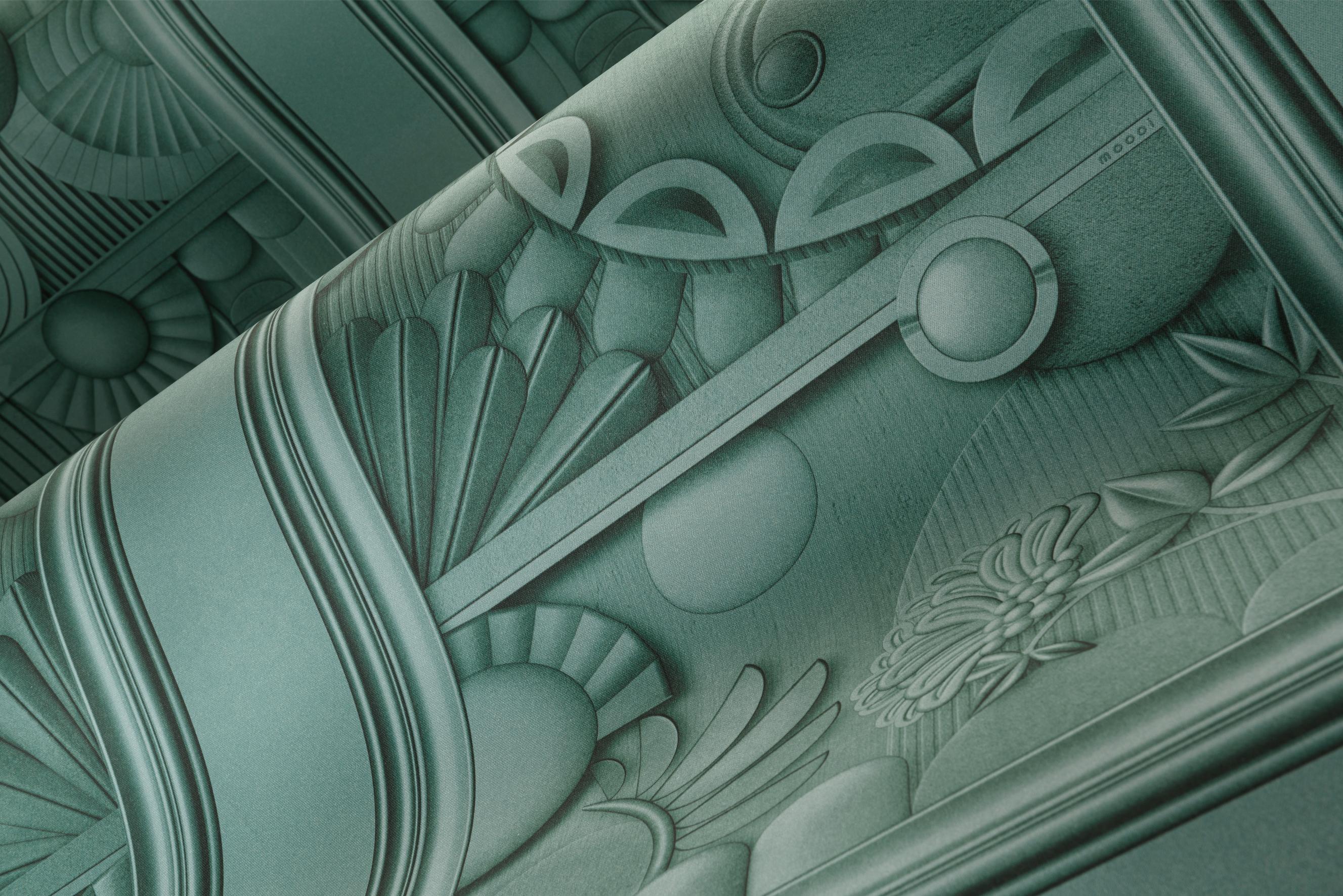 Textilná nástenná dekorácia v štýle art deco ZELENÝ DOM ZHROMAŽĎOVANIE tmavozelená