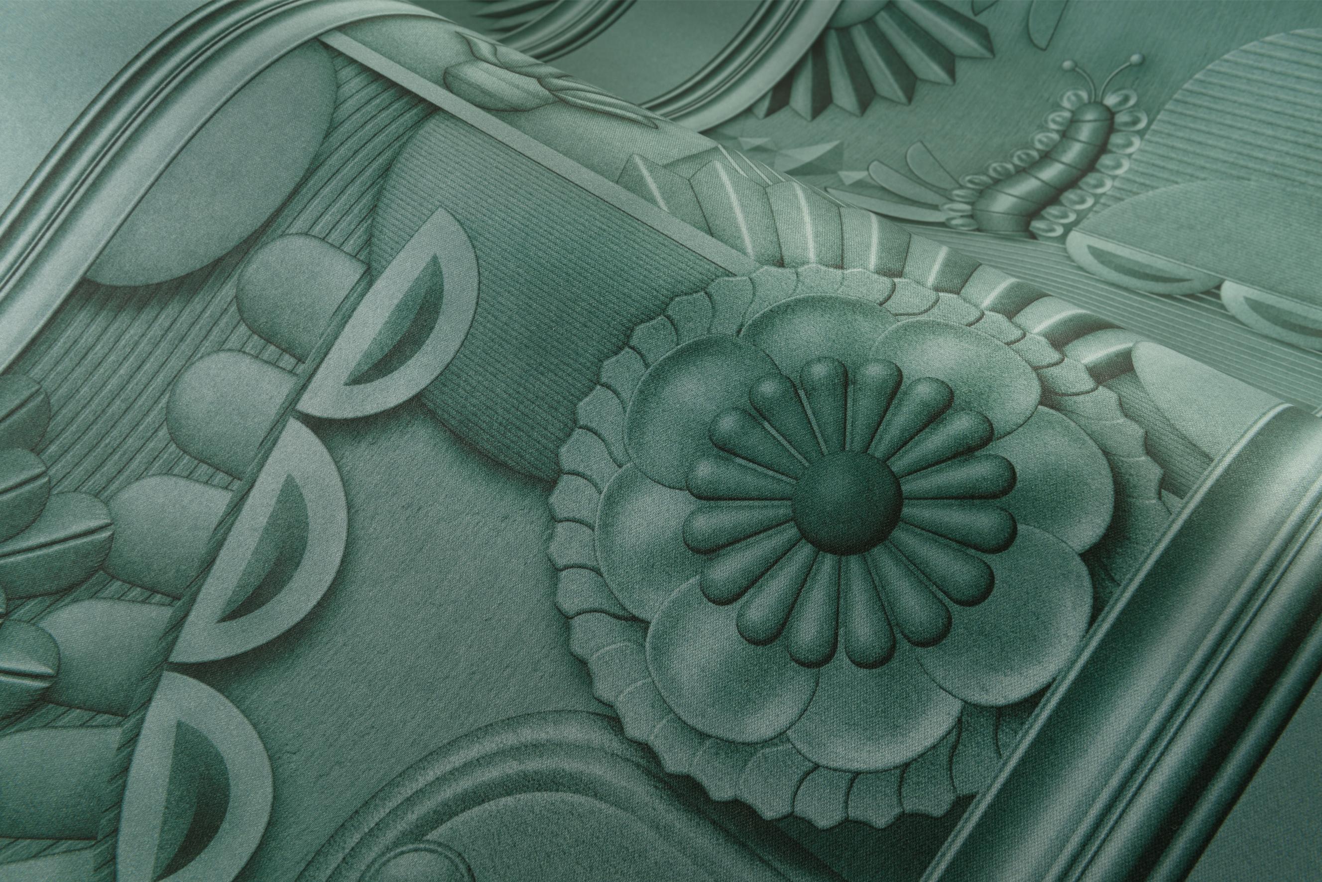 Textilná nástenná dekorácia v štýle art deco ZELENÝ DOM ZHROMAŽĎOVANIE tmavozelená