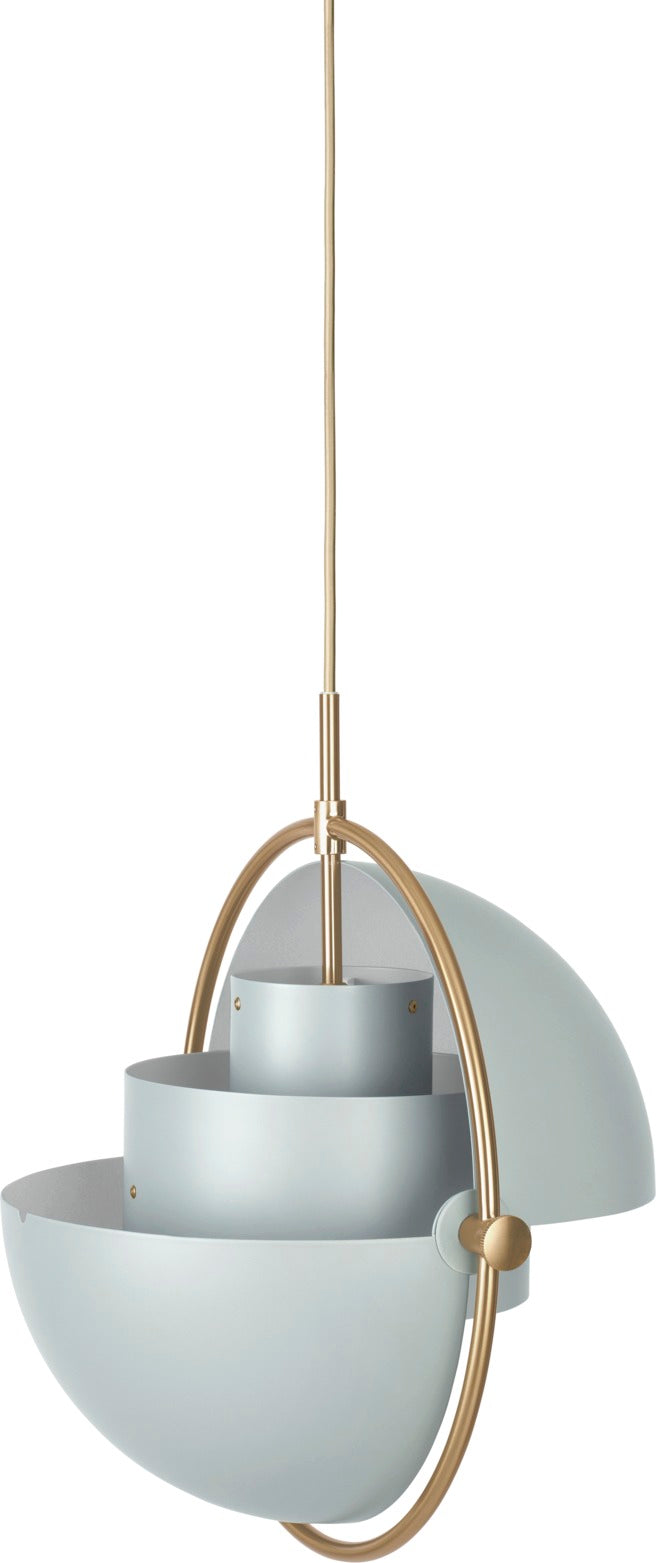 Závesná lampa MULTI-LITE šedobluá s mosadzným detailom