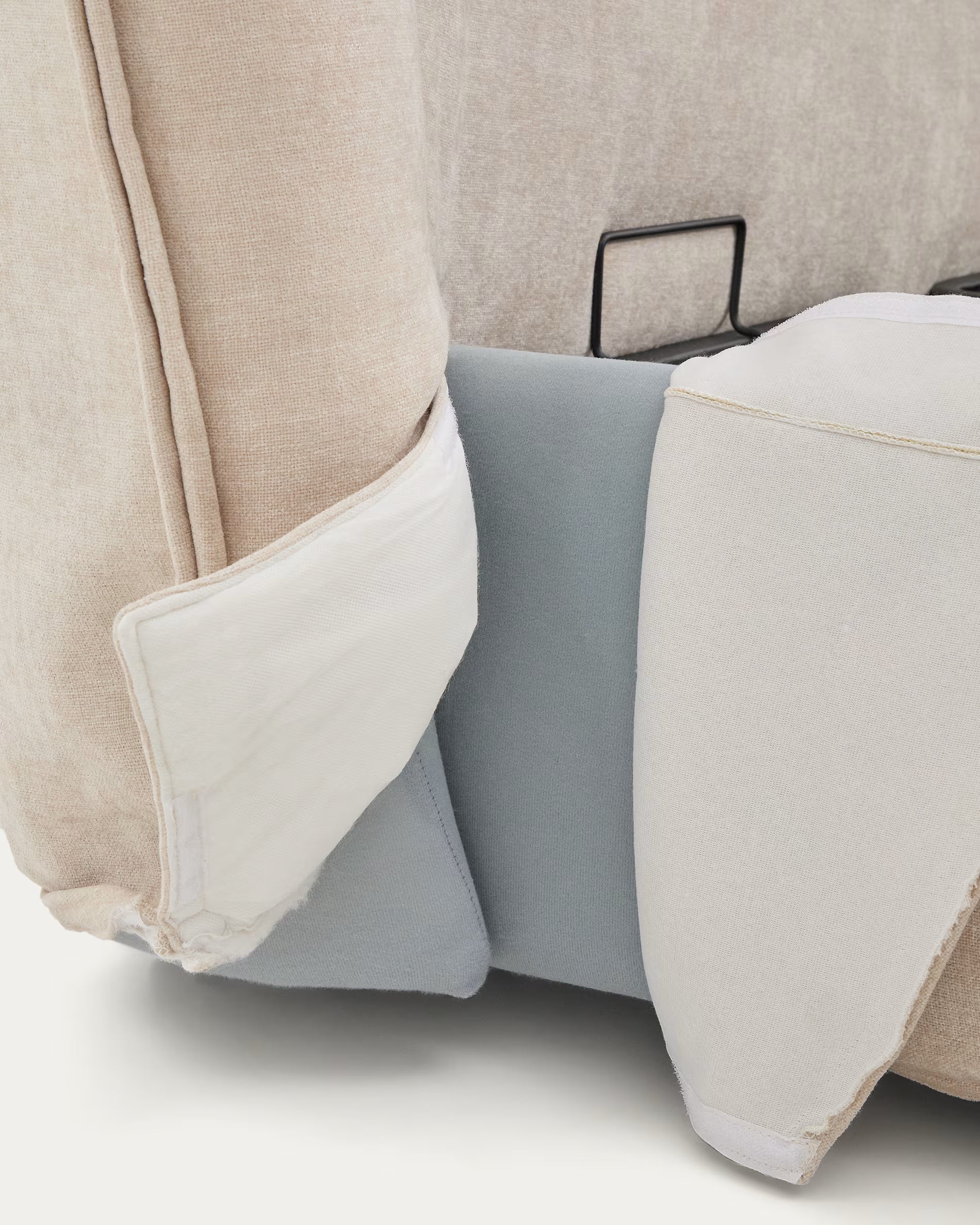 ARVIAN bed with bedding storage beige chenille