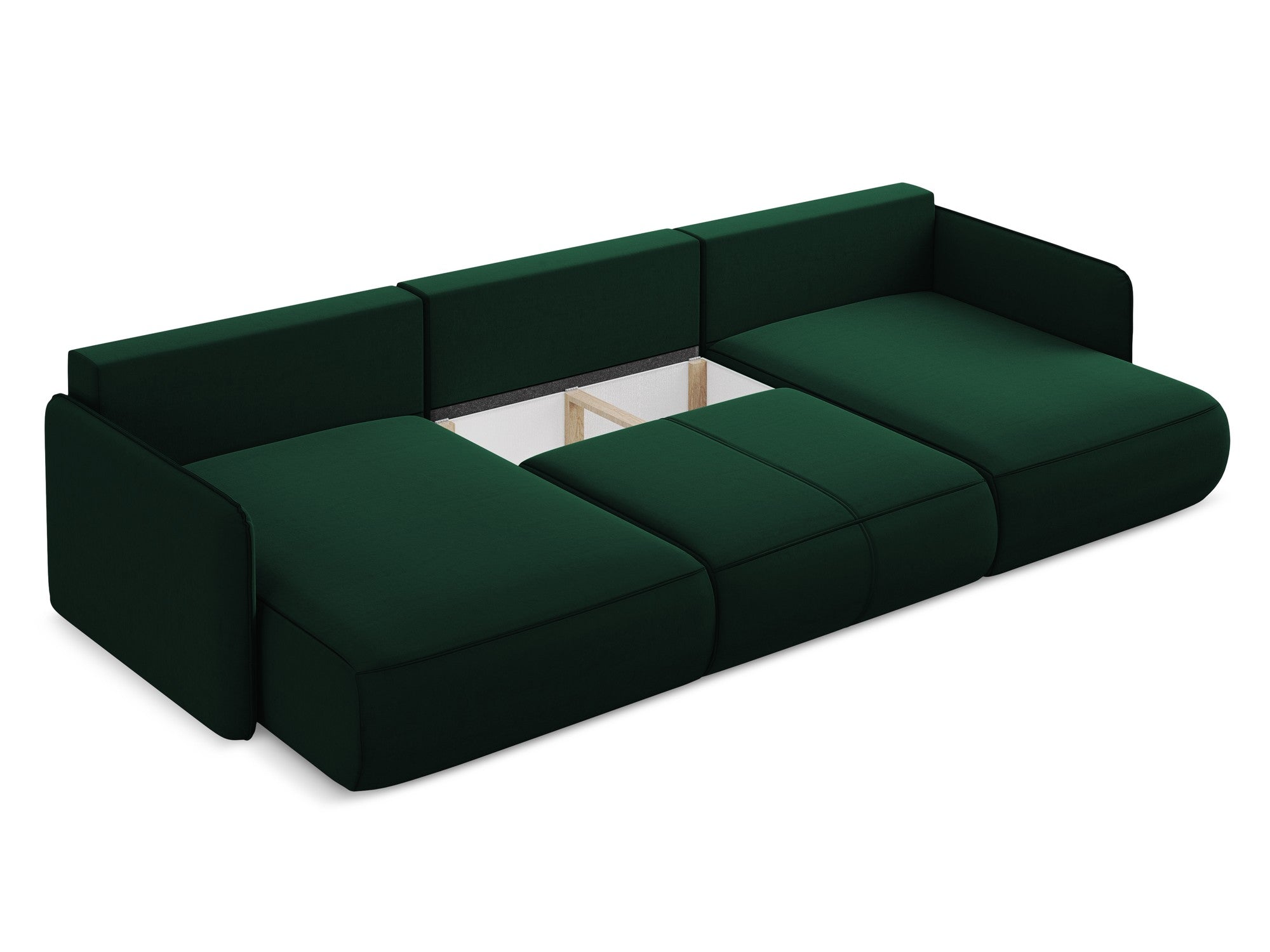 Velvet panoramic corner sofa with sleeping function NANEA in bottle green