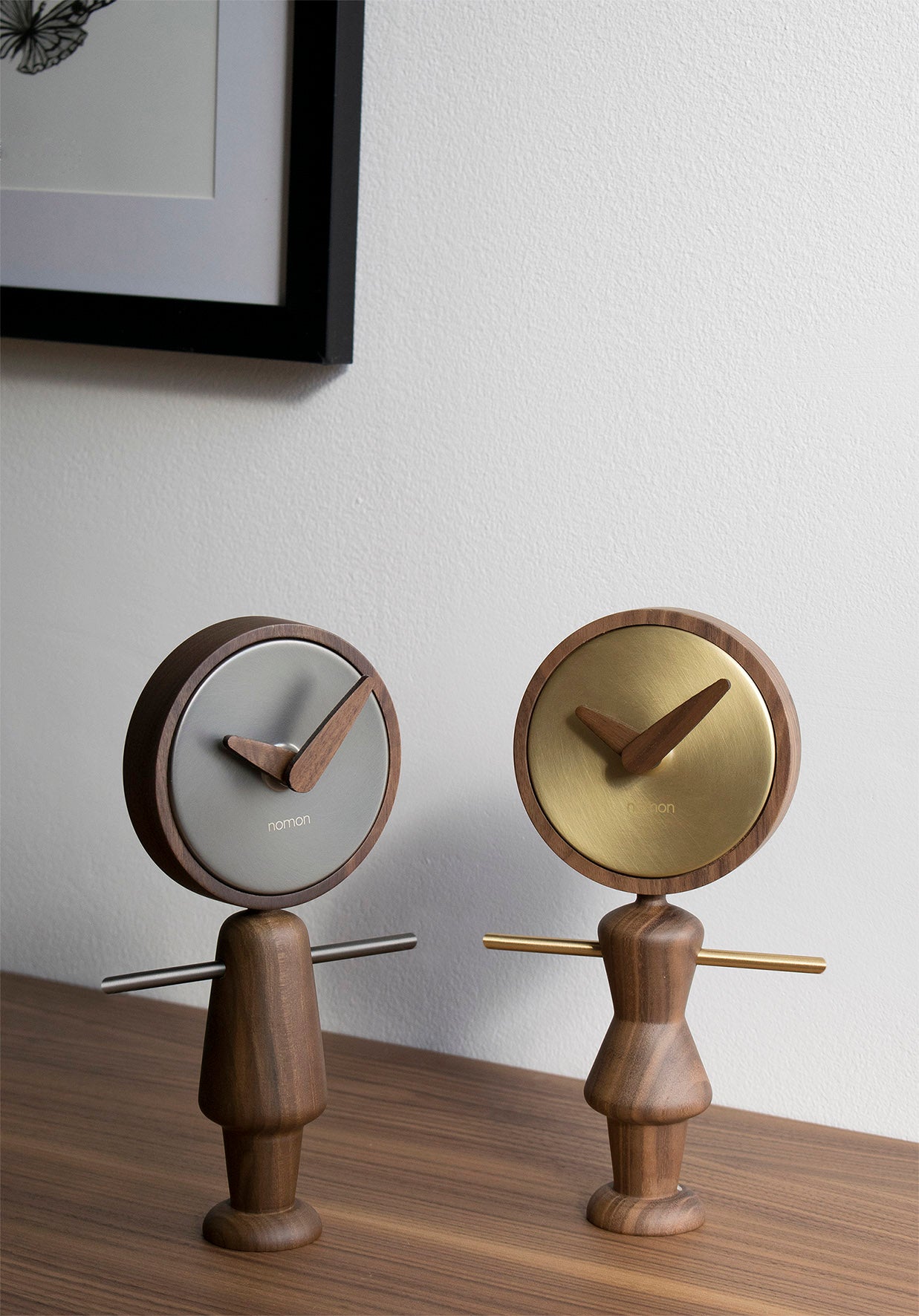 NENA tabletop clock walnut wood with brass finish