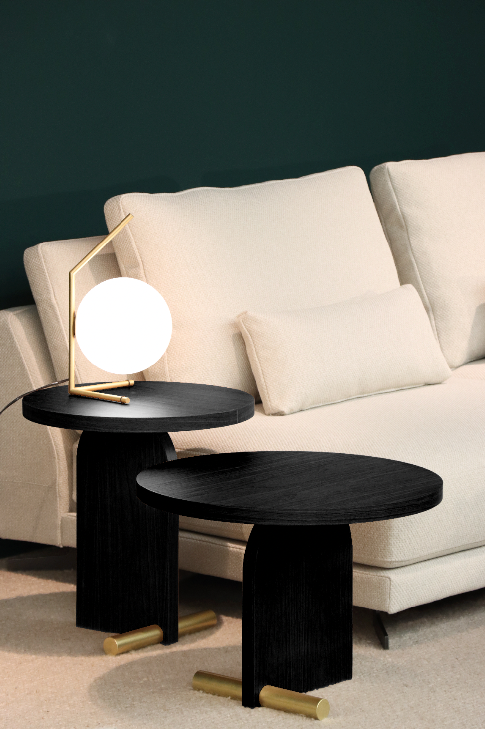 NOVA coffee table black ash veneer with brass finish