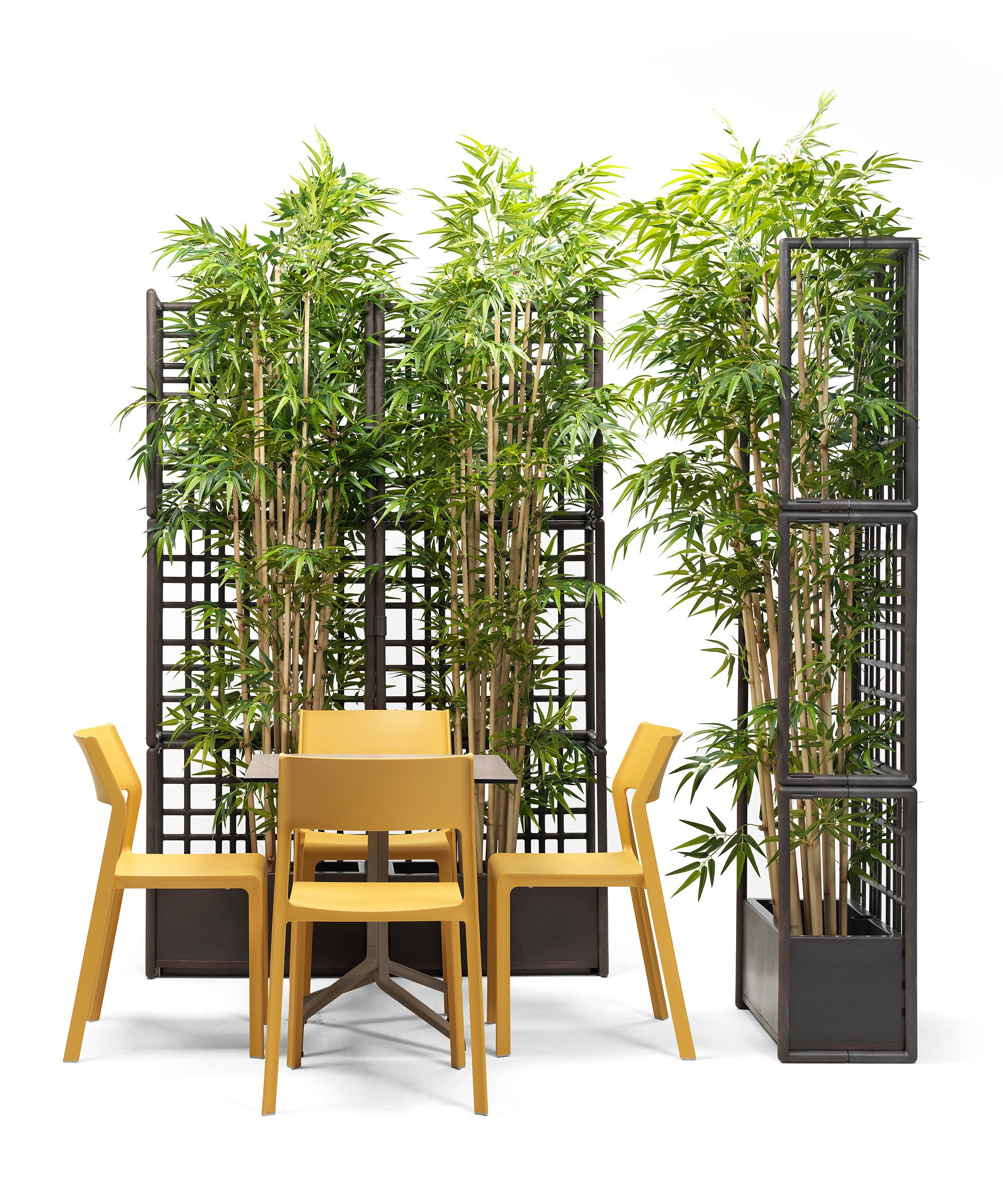 Modular outdoor system with SIPARIO planter in graphite