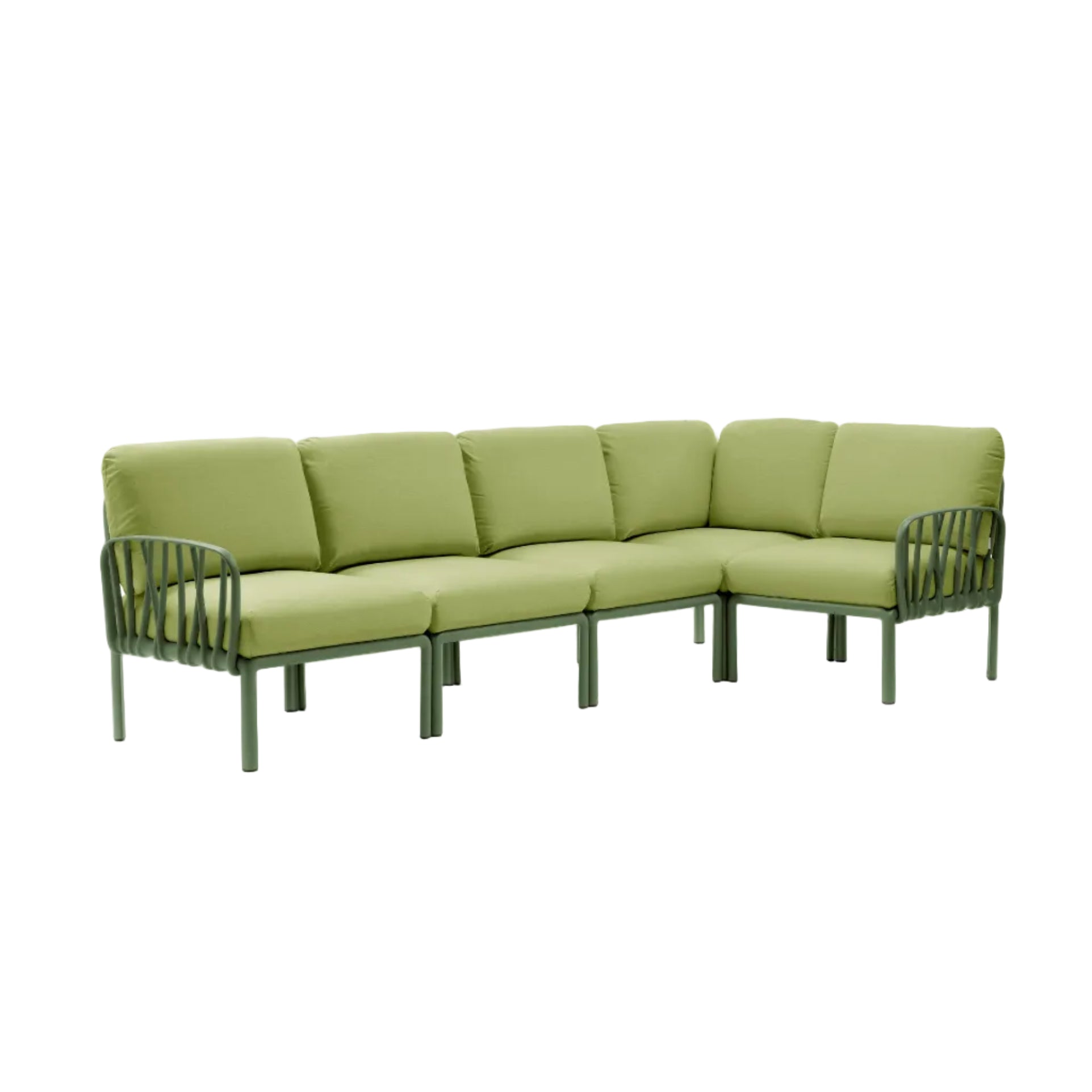 Modular Outdoor Corner Sofa KOMODO 5 Green Sunbrella® with Green Agave Base