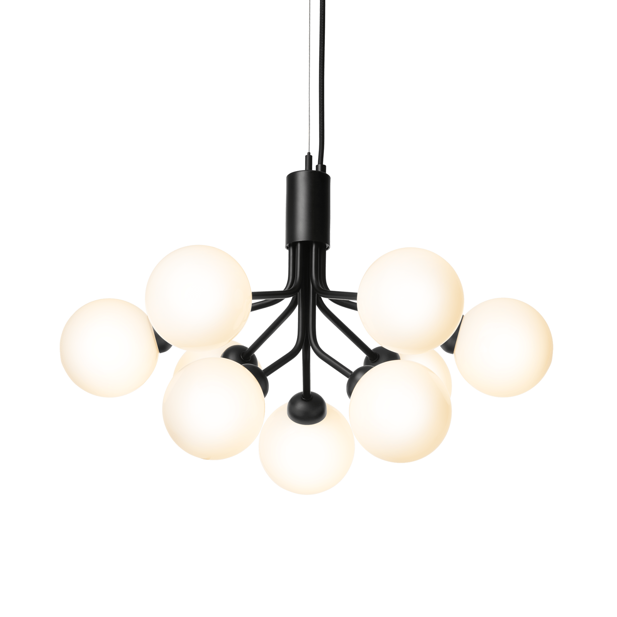 Závesná lampa APIALES 9 čierna s opálovým sklom