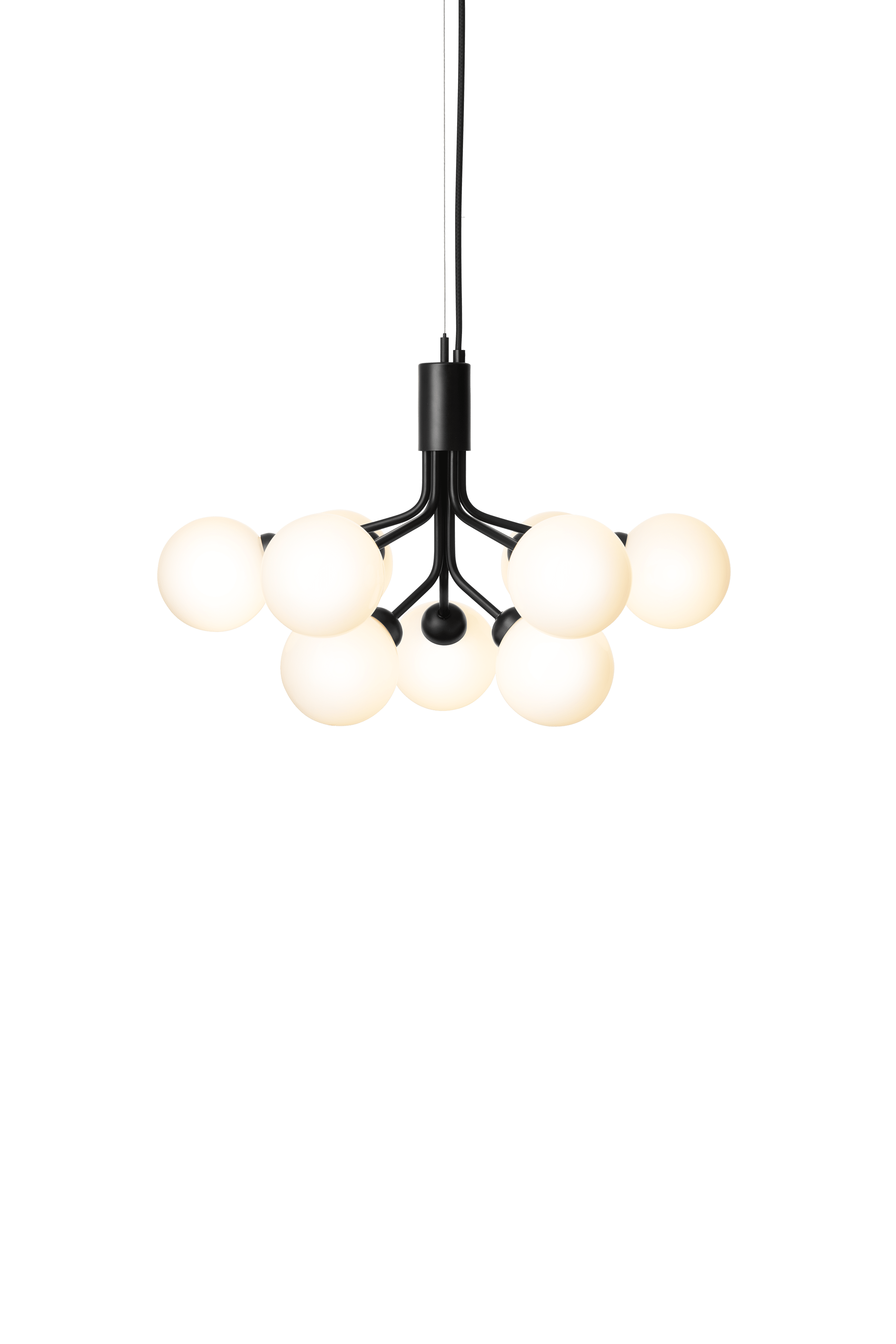 Závesná lampa APIALES 9 čierna s opálovým sklom