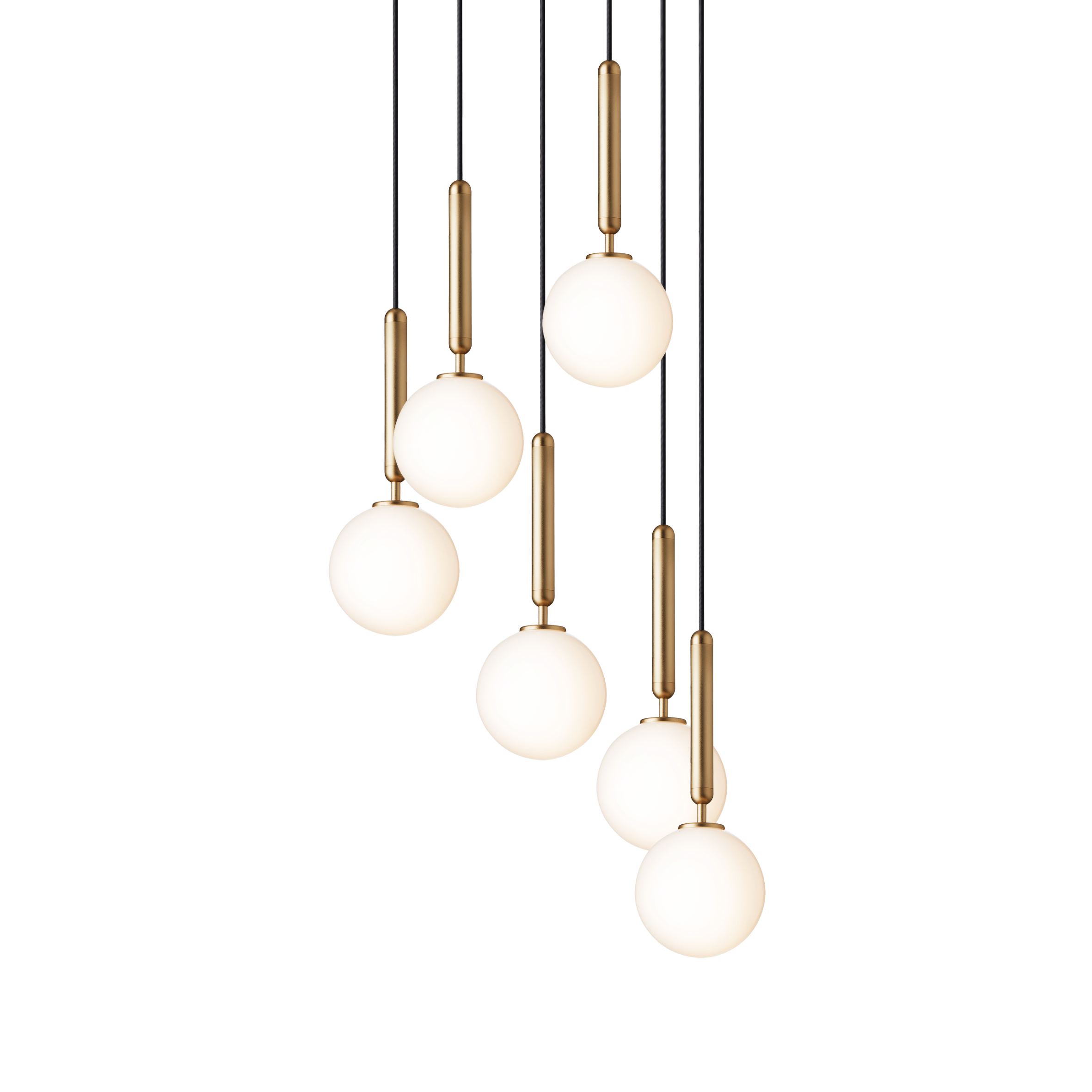 Závesná lampa MIIRA 6 mosadzná s opálovým sklom