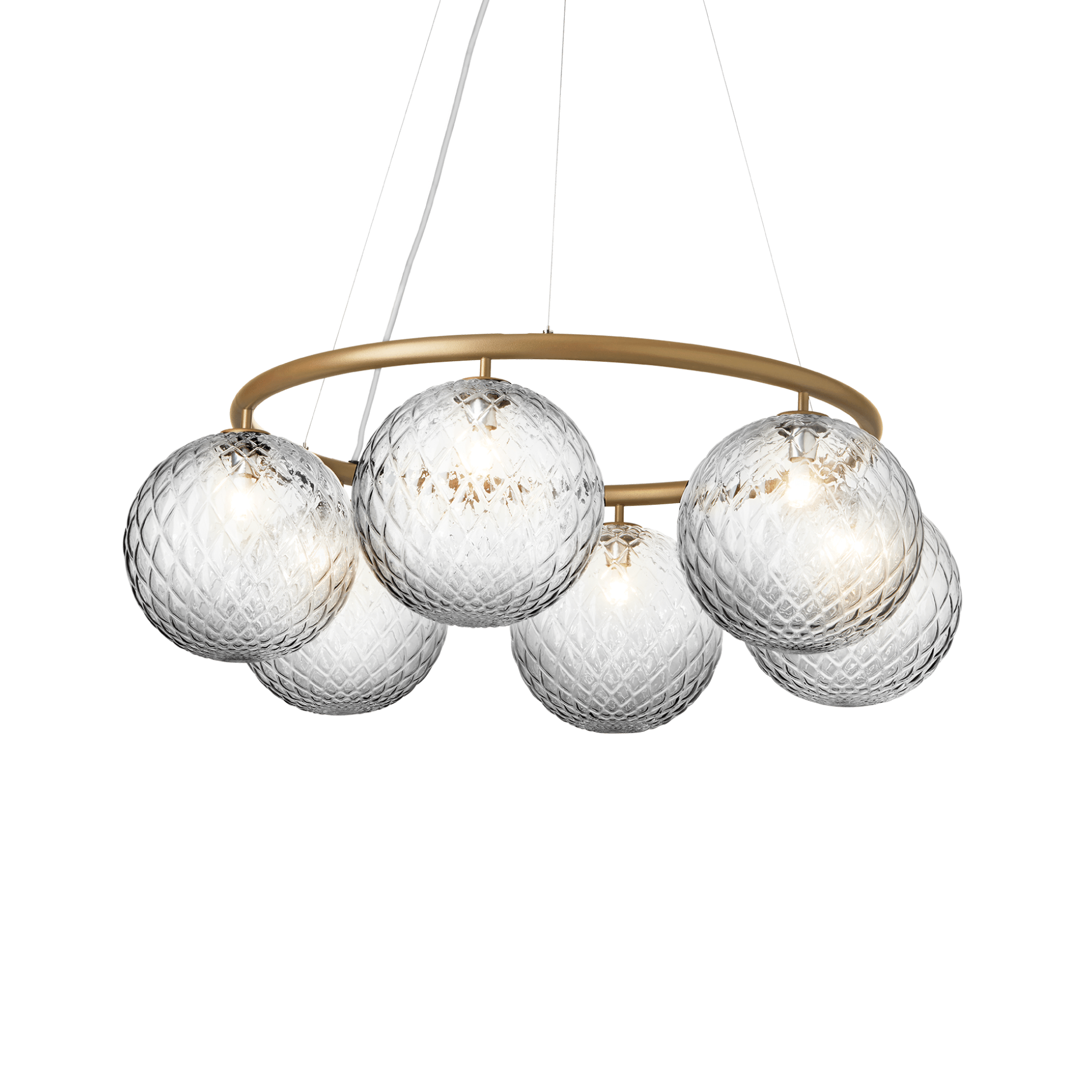 Závesná lampa MIIRA 6 CIRCULAR mosadzná s priehľadným sklom